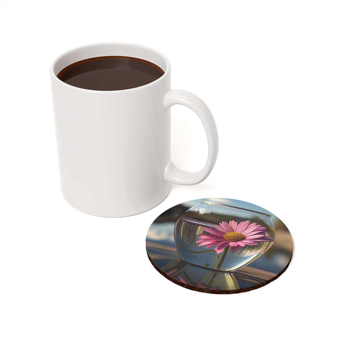 Cork Back Coaster Pink Daisy 3