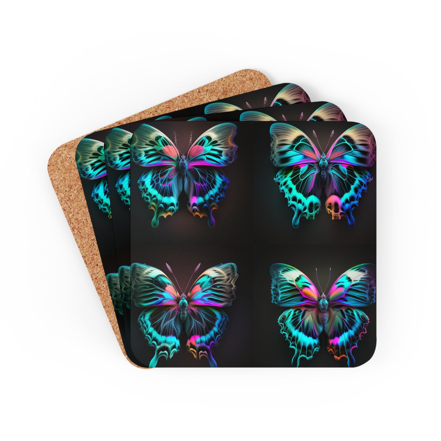 Corkwood Coaster Set Neon Butterfly Fusion 5