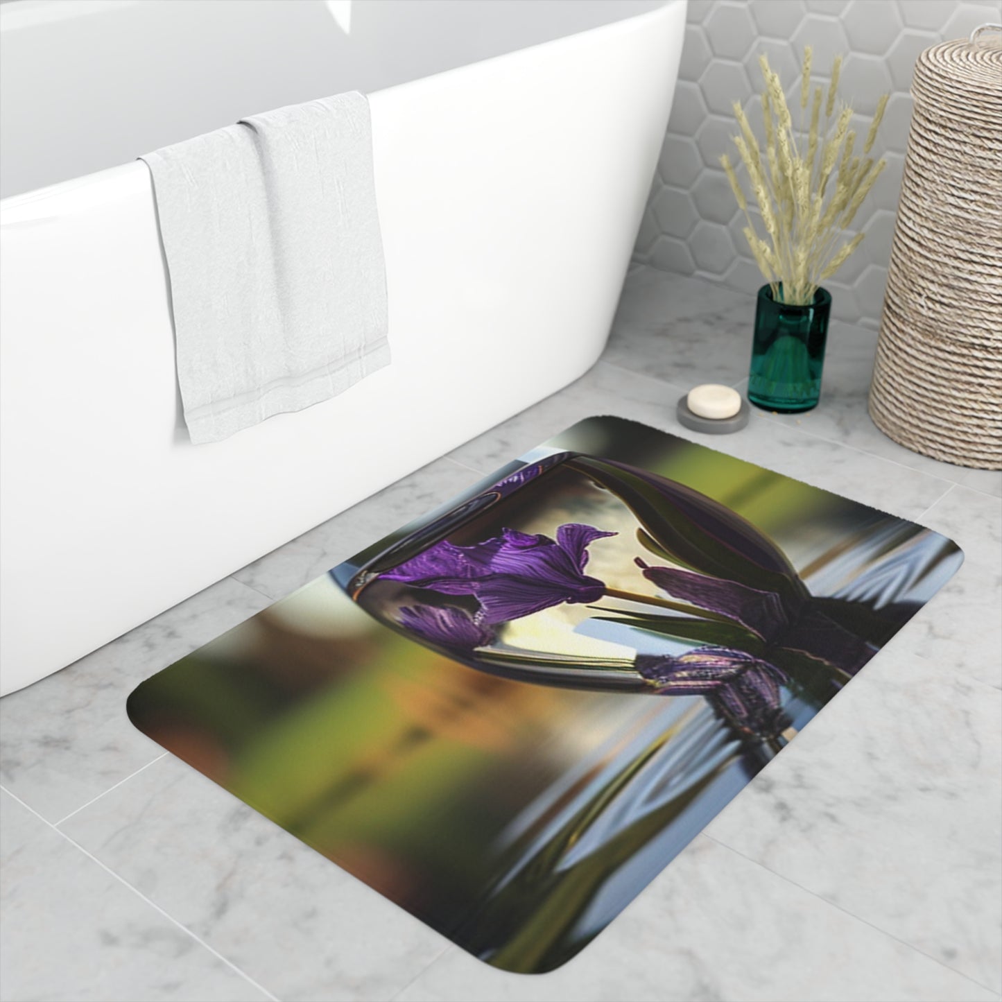 Memory Foam Bath Mat Purple Iris in a vase 3