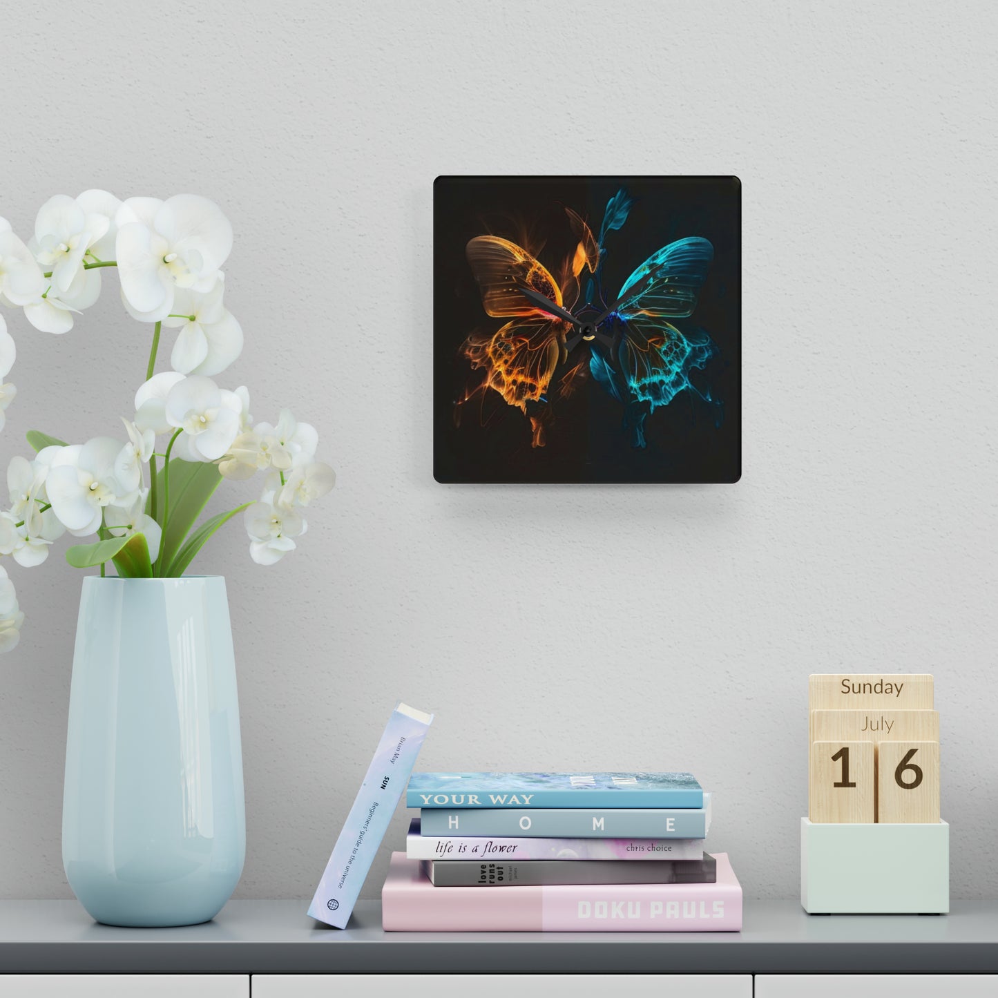 Acrylic Wall Clock Kiss Neon Butterfly 2