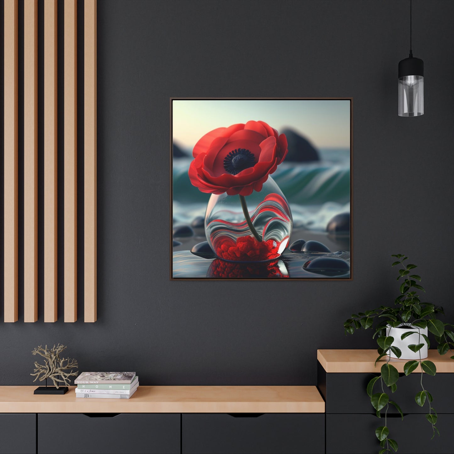 Gallery Canvas Wraps, Square Frame Red Anemone in a Vase 1