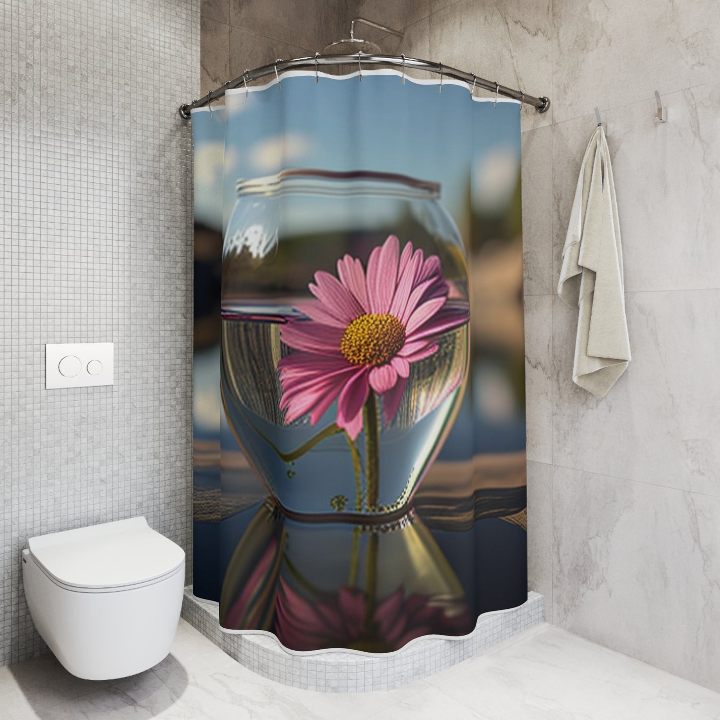 Polyester Shower Curtain Pink Daisy 3
