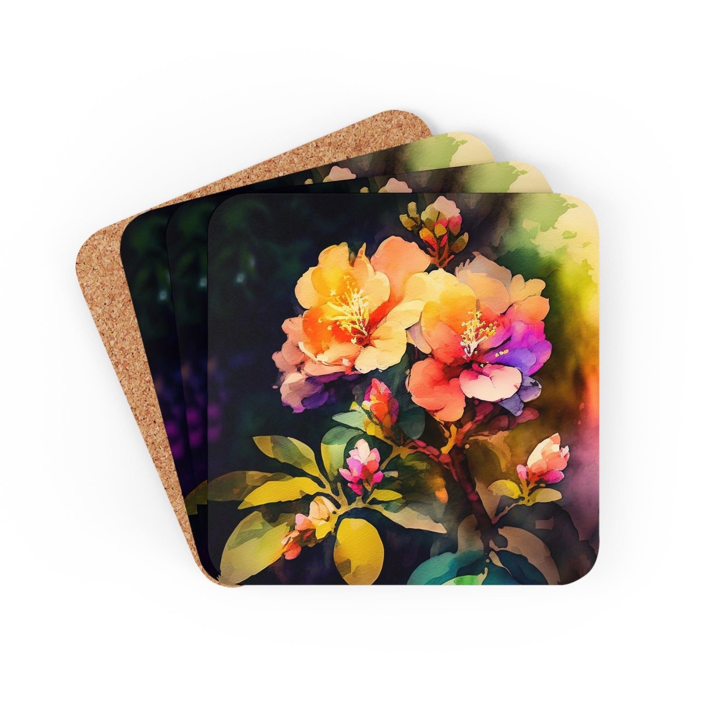 Corkwood Coaster Set Bright Spring Flowers 2