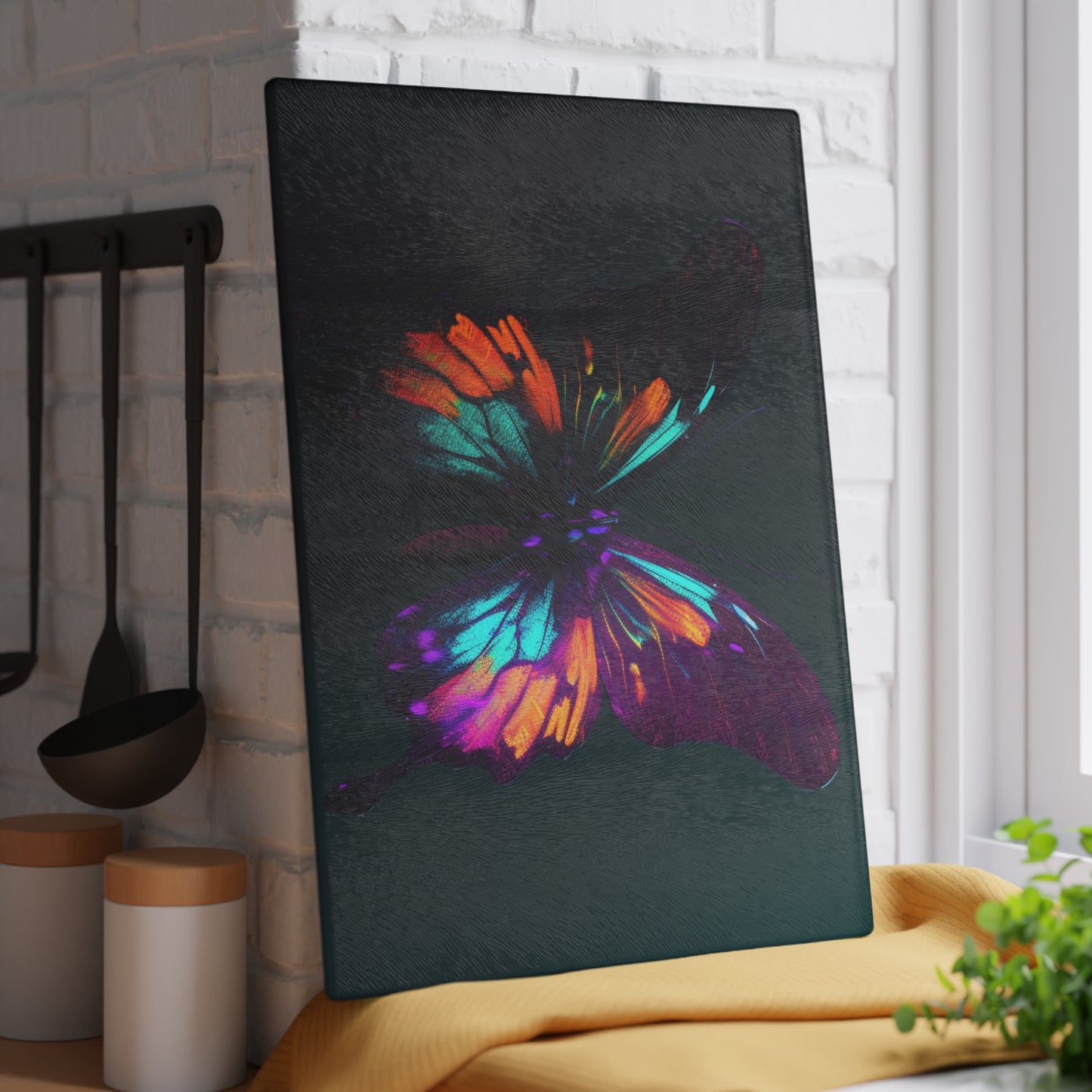 Glass Cutting Board Hyper Colorful Butterfly Purple 4