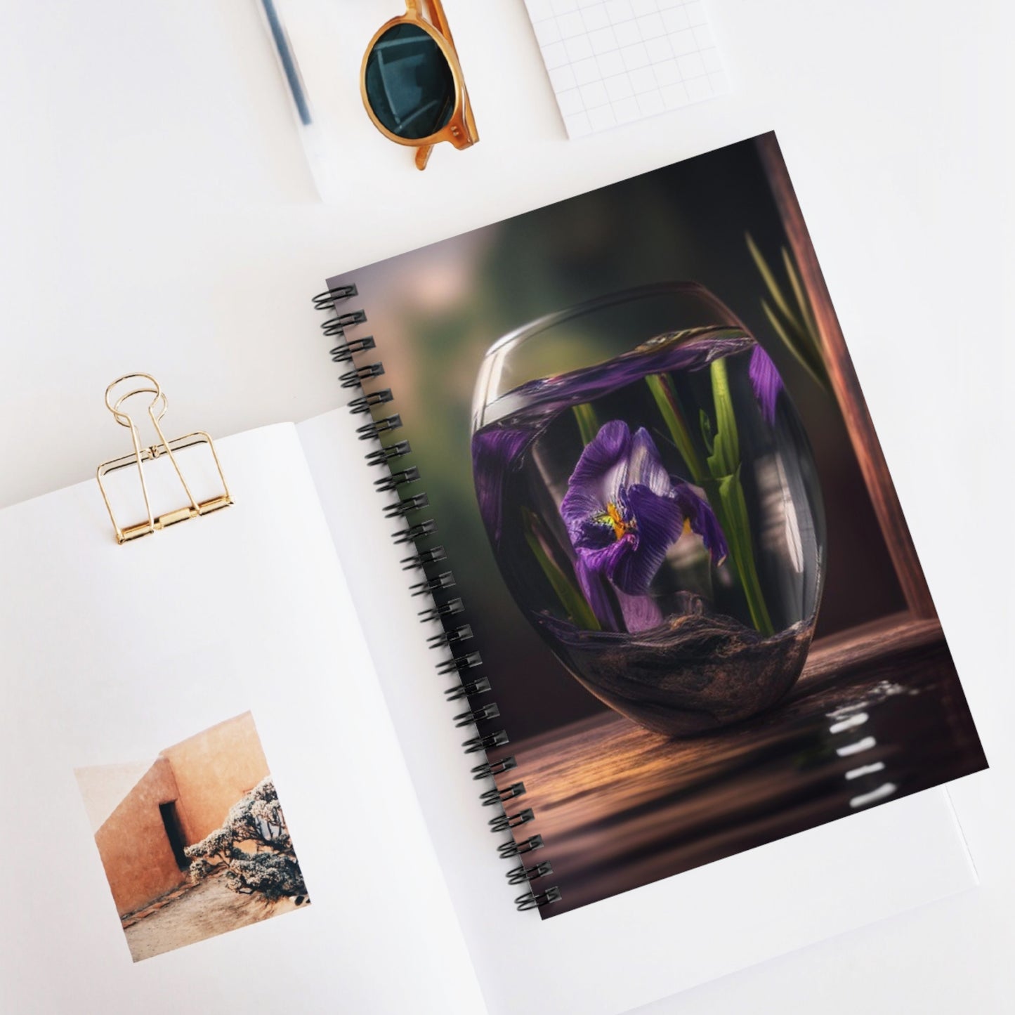 Spiral Notebook - Ruled Line Purple Iris in a vase 4