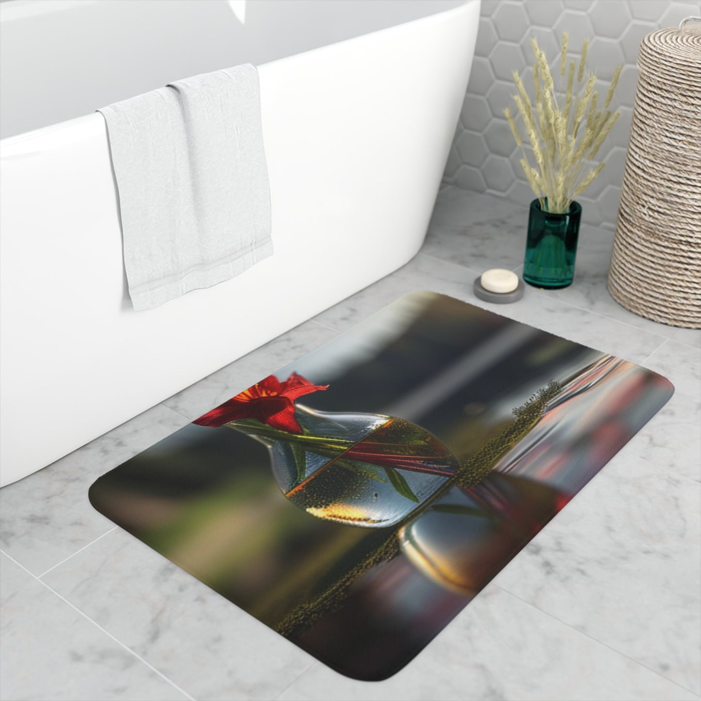 Memory Foam Bath Mat Red Lily in a Glass vase 3