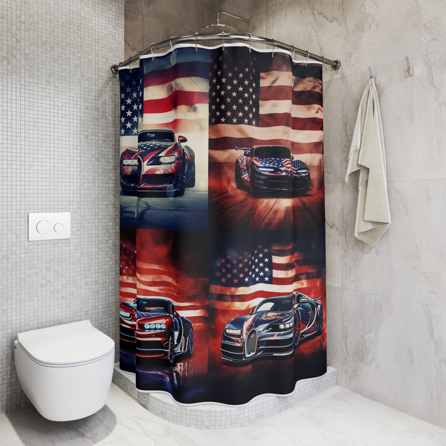 Polyester Shower Curtain Abstract American Flag Background Bugatti 5