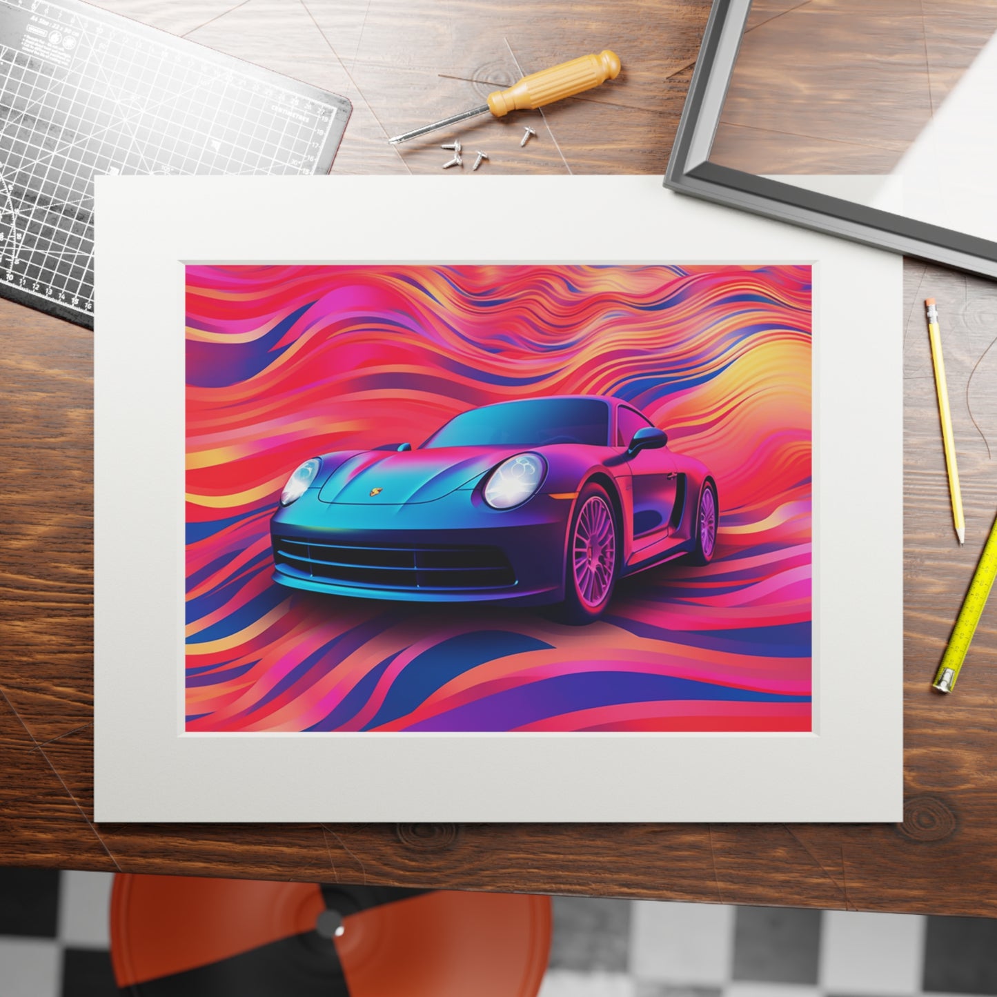 Fine Art Prints (Passepartout Paper Frame) Porsche Water Fusion 3