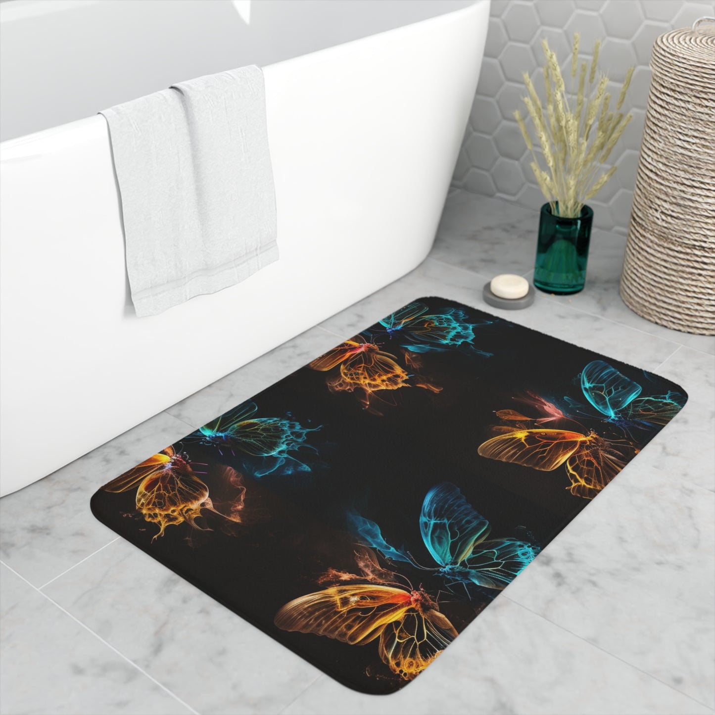 Memory Foam Bath Mat Kiss Neon Butterfly 5