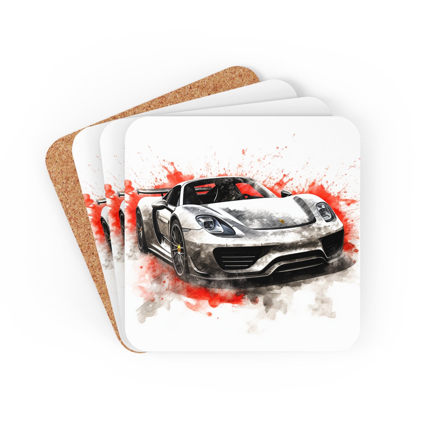 Corkwood Coaster Set 918 Spyder white background driving fast with water splashing 4
