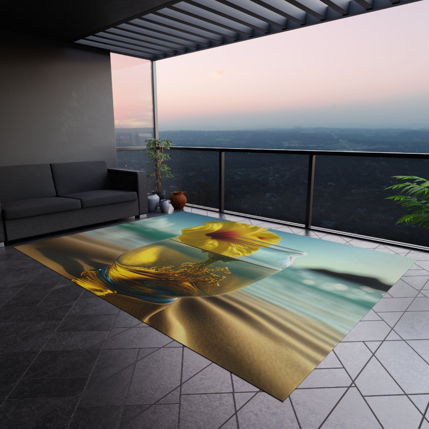 Outdoor Rug Yellow Hibiscus glass 1