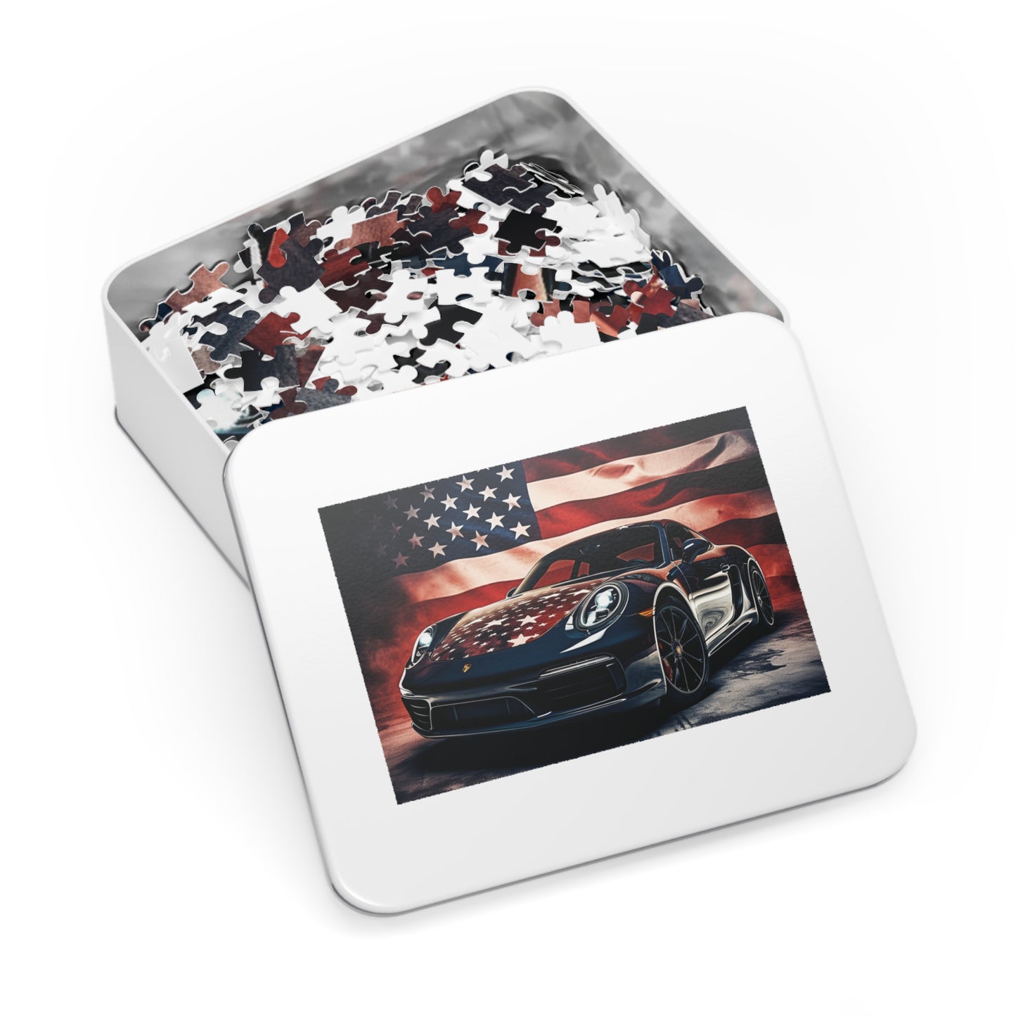 Jigsaw Puzzle (30, 110, 252, 500,1000-Piece) Abstract American Flag Background Porsche 2