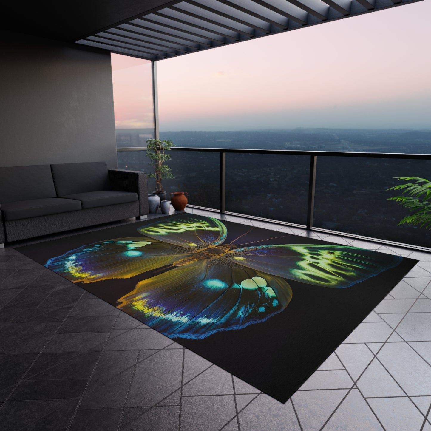 Outdoor Rug Neon Hue Butterfly 1