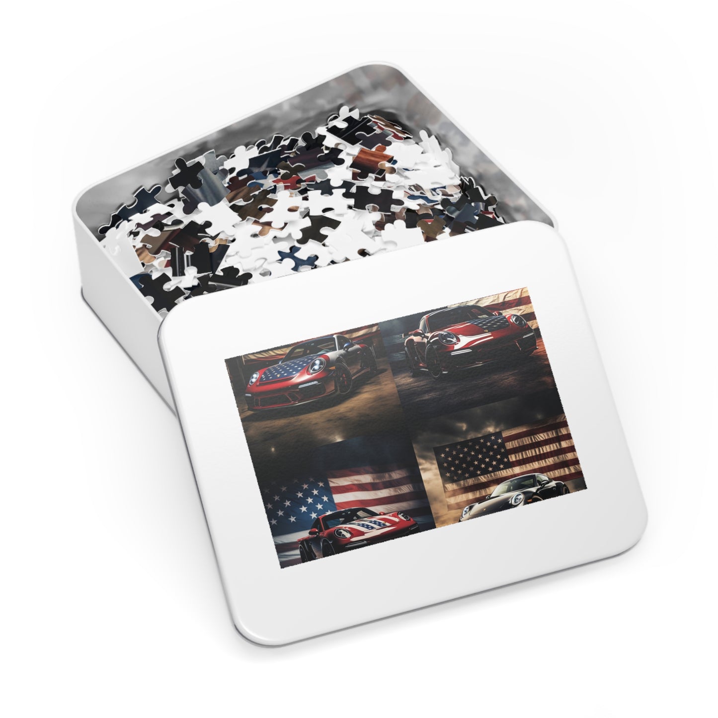 Jigsaw Puzzle (30, 110, 252, 500,1000-Piece) American Flag Background Porsche 5