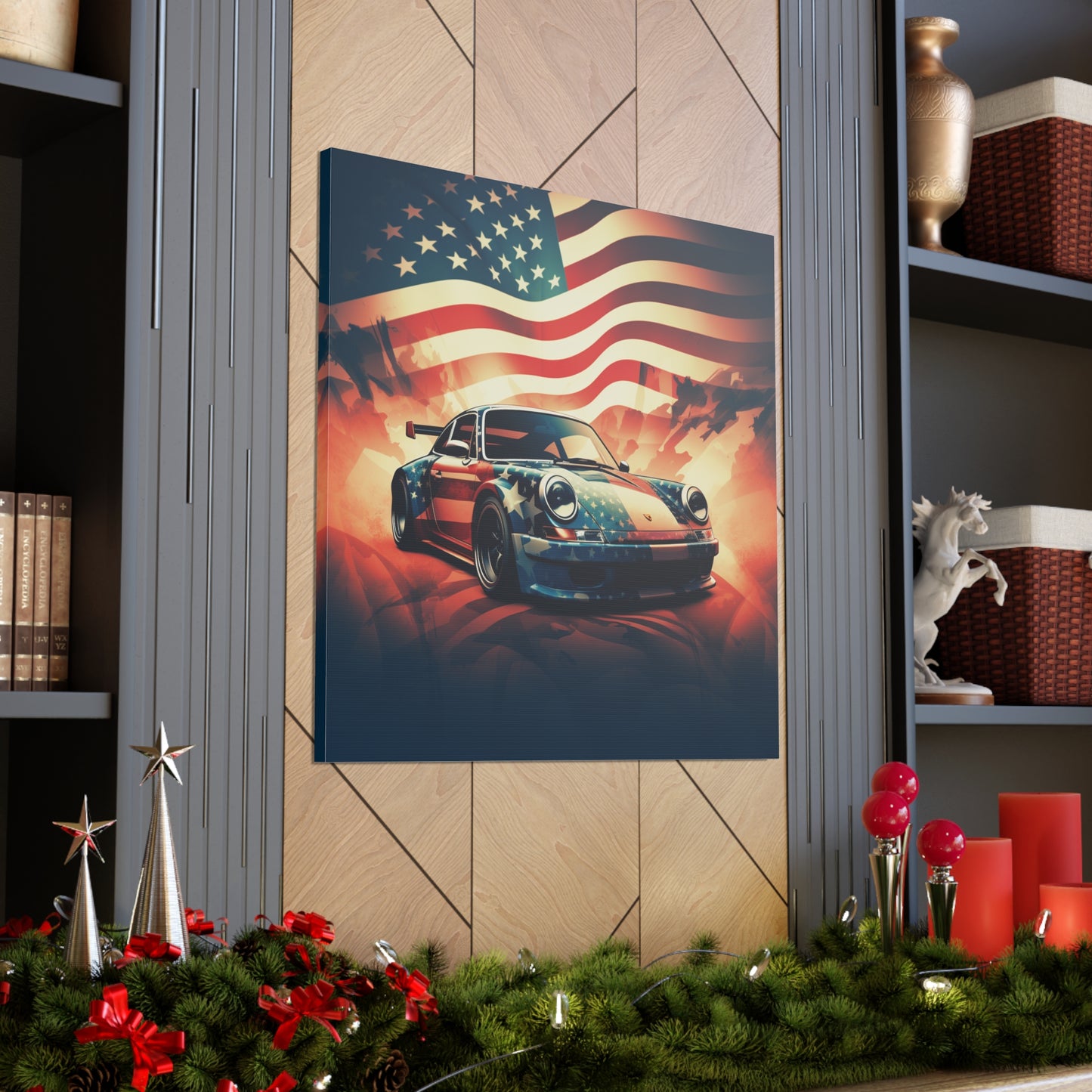 Canvas Gallery Wraps Abstract American Flag Background Porsche 4