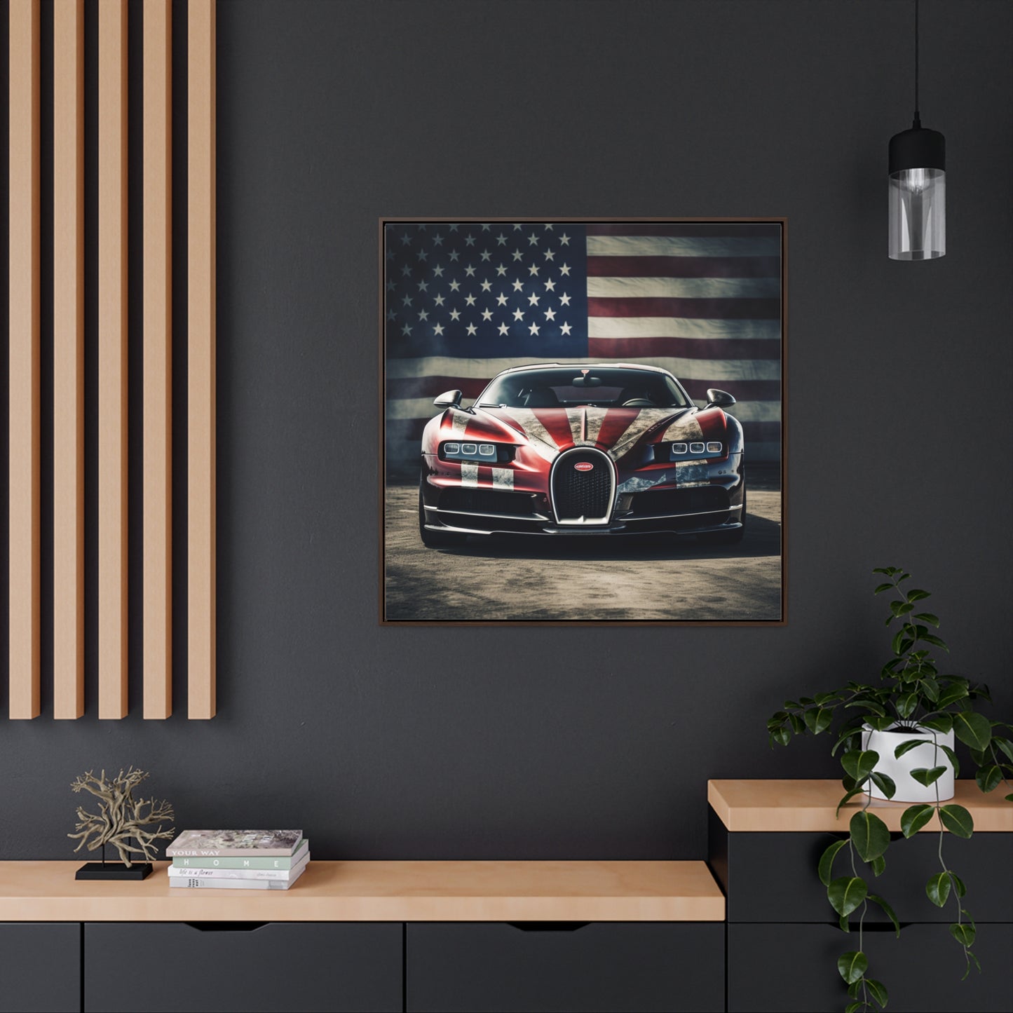 Gallery Canvas Wraps, Square Frame American Flag Background Bugatti 3
