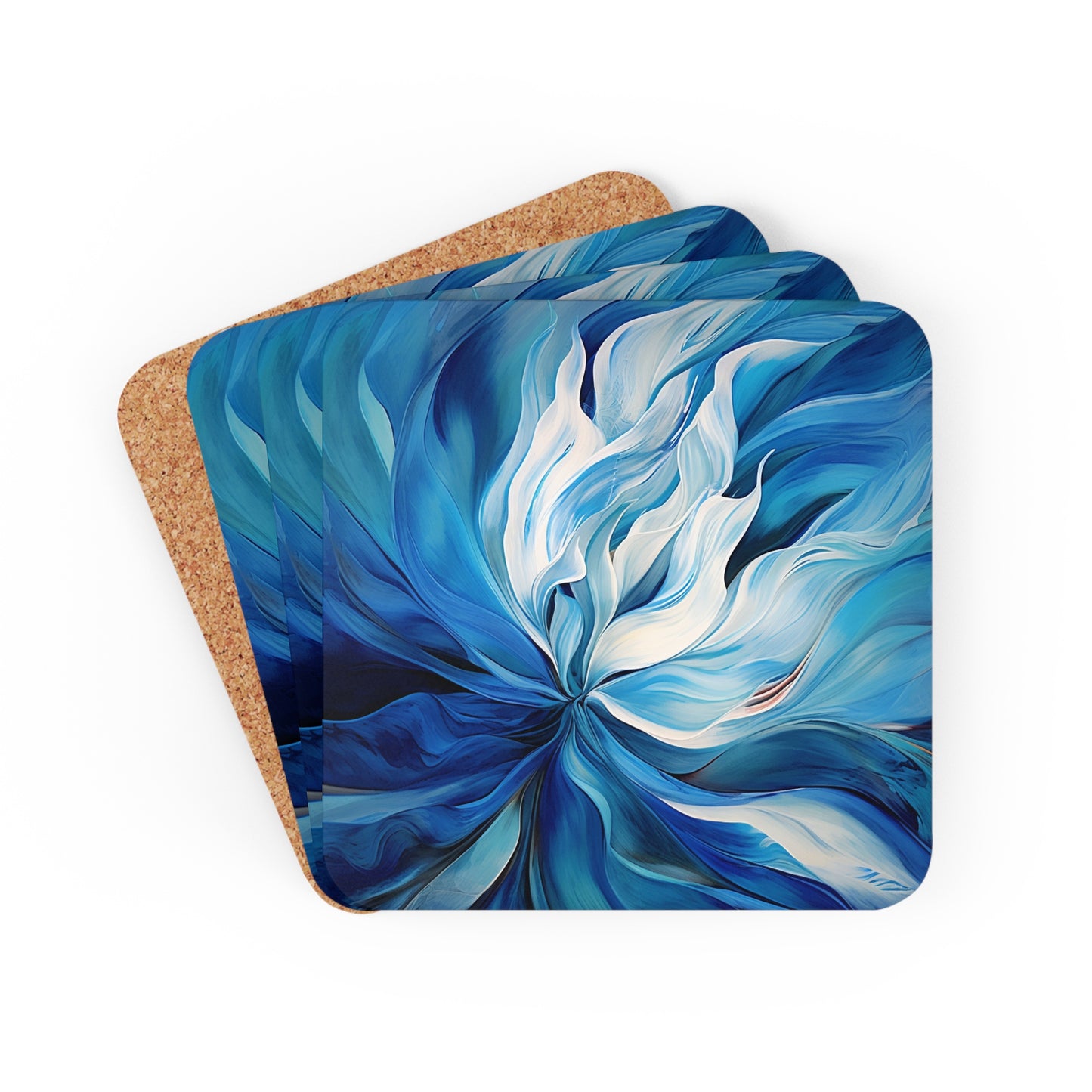 Corkwood Coaster Set Blue Tluip Abstract 1
