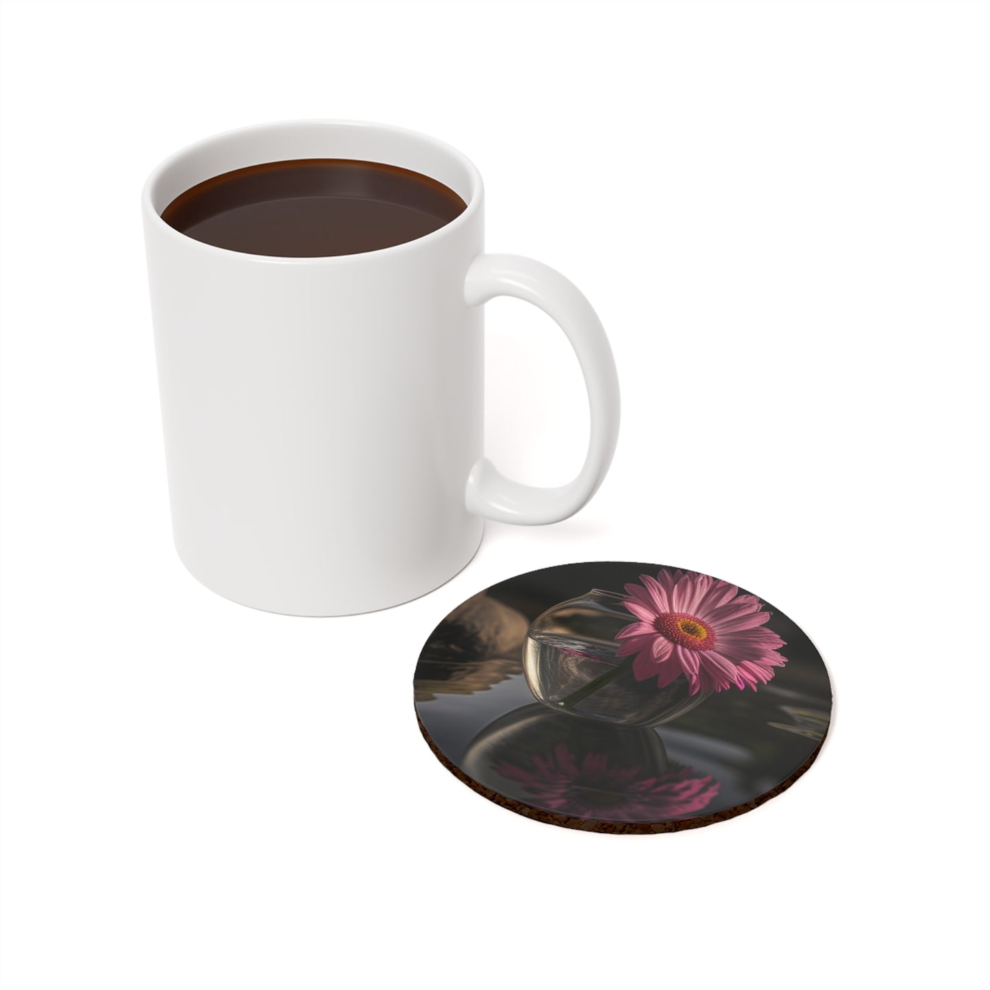 Cork Back Coaster Pink Daisy 2