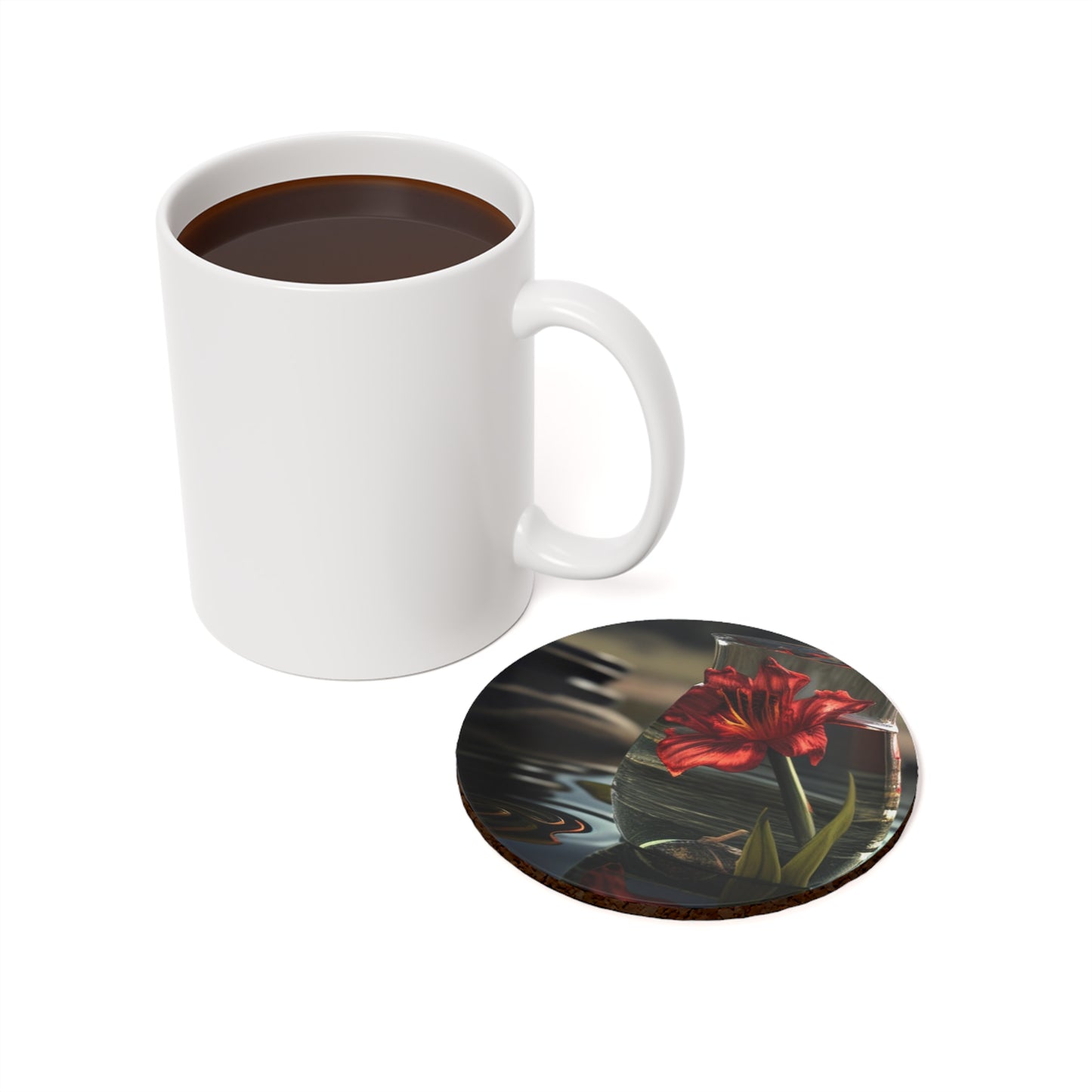 Cork Back Coaster Red Lily in a Glass vase 4