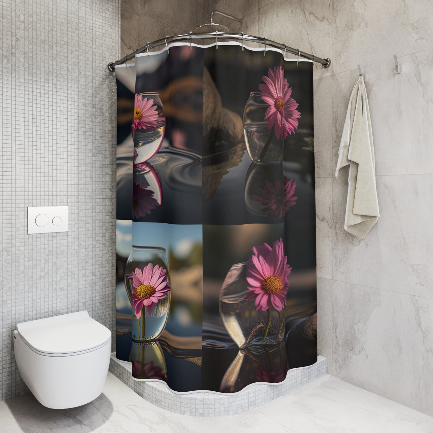 Polyester Shower Curtain Pink Daisy 5