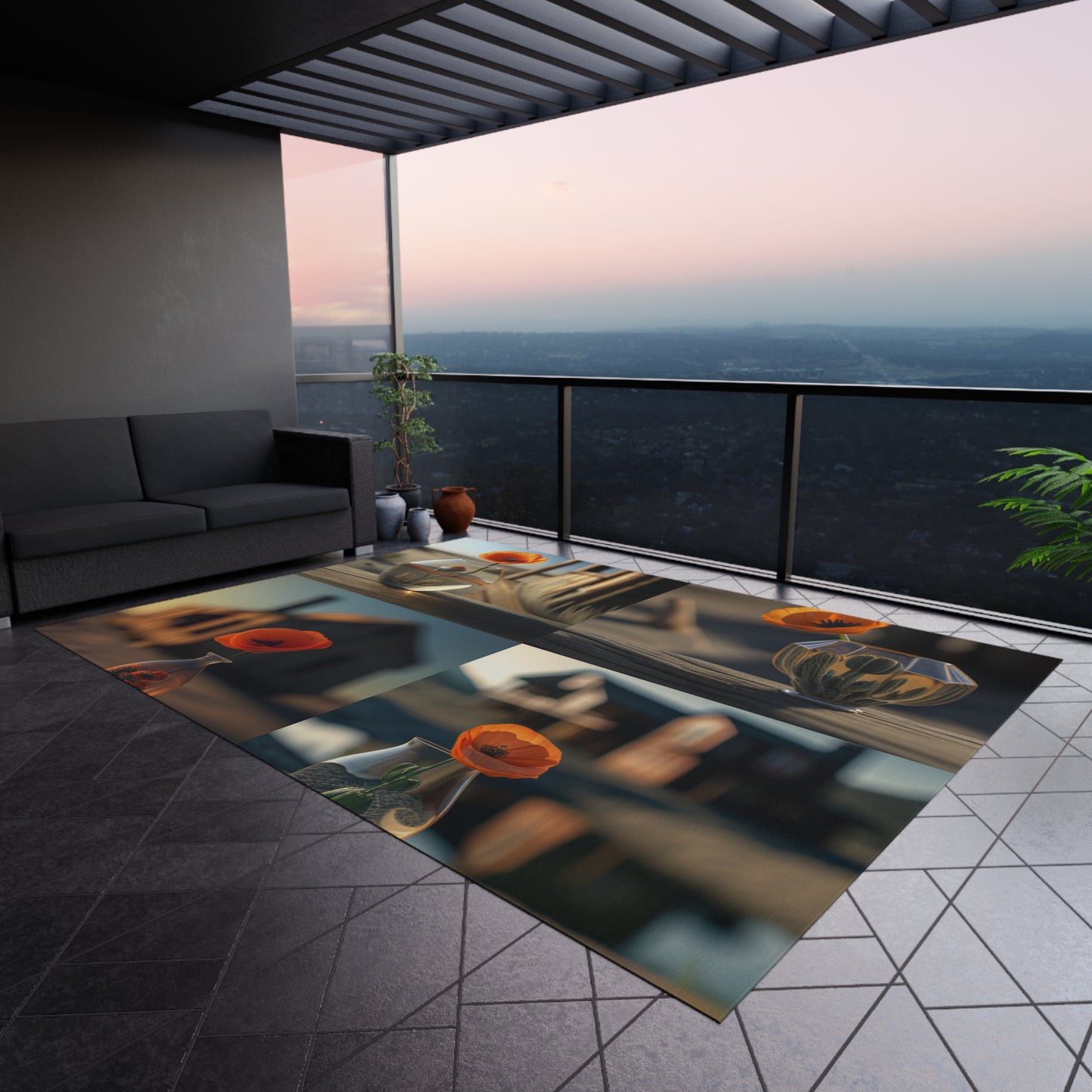 Outdoor Rug Orange Poppy in a Vase 5