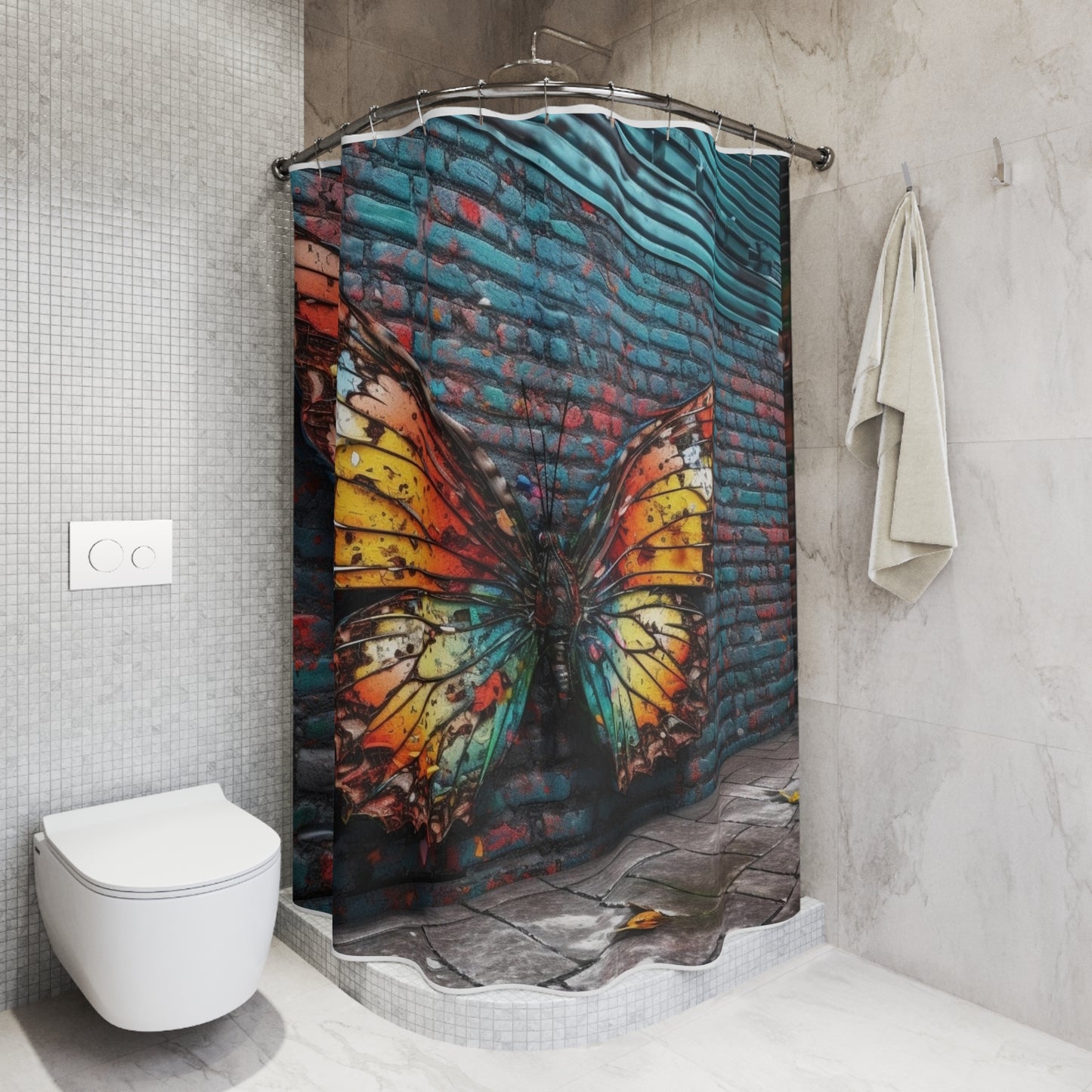 Polyester Shower Curtain Liquid Street Butterfly 2
