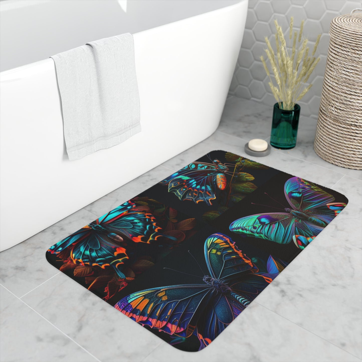 Memory Foam Bath Mat Hue Neon Butterfly 5