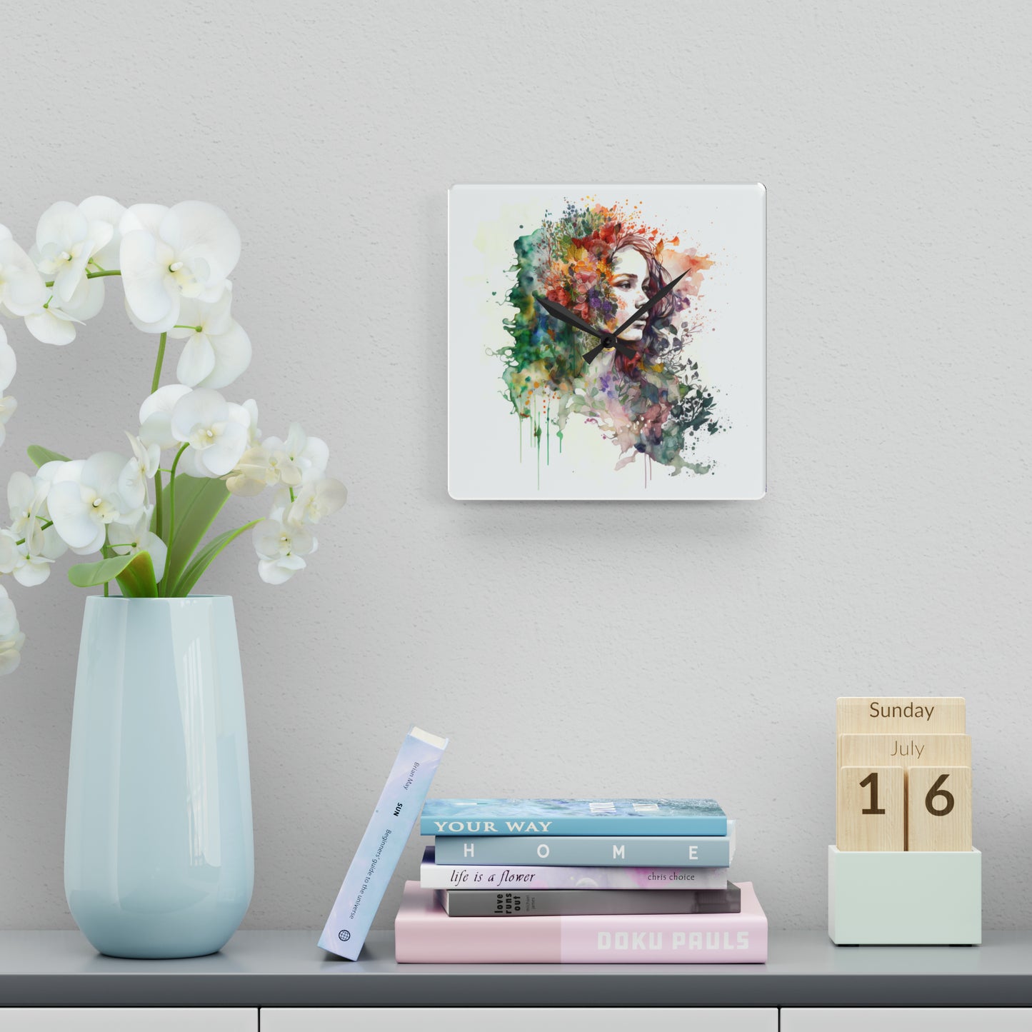 Acrylic Wall Clock Mother Nature Bright Spring Colors Realistic Watercolor 3