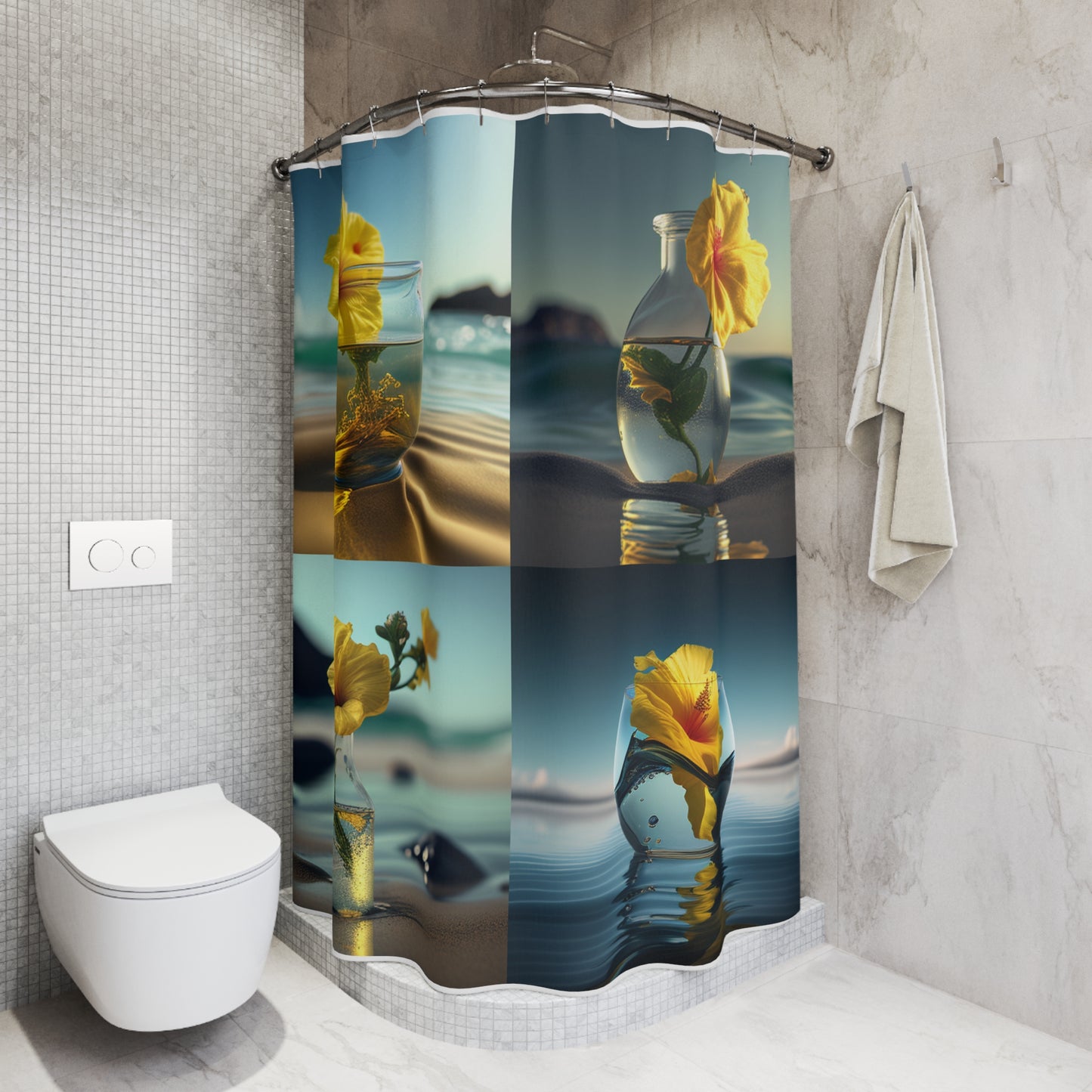 Polyester Shower Curtain Yellow Hibiscus glass 5