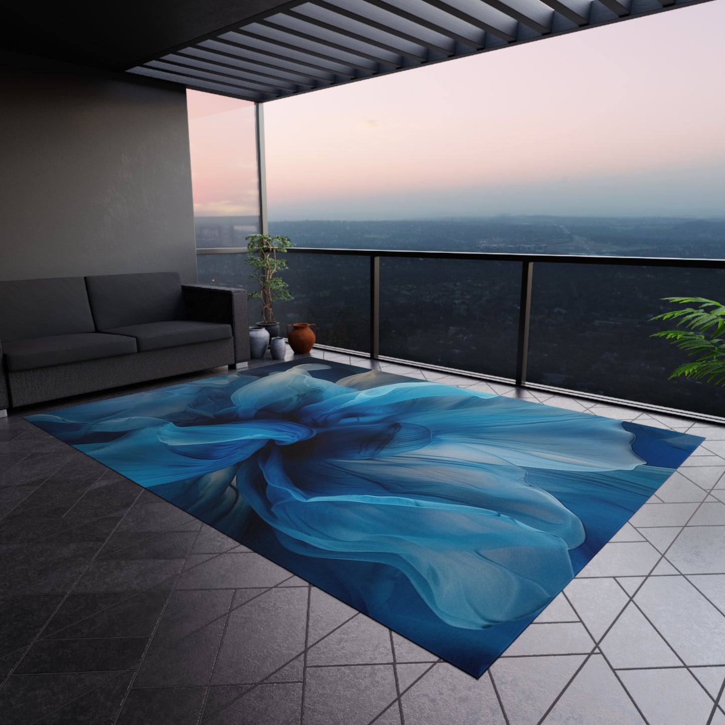 Outdoor Rug Blue Tluip Abstract 2