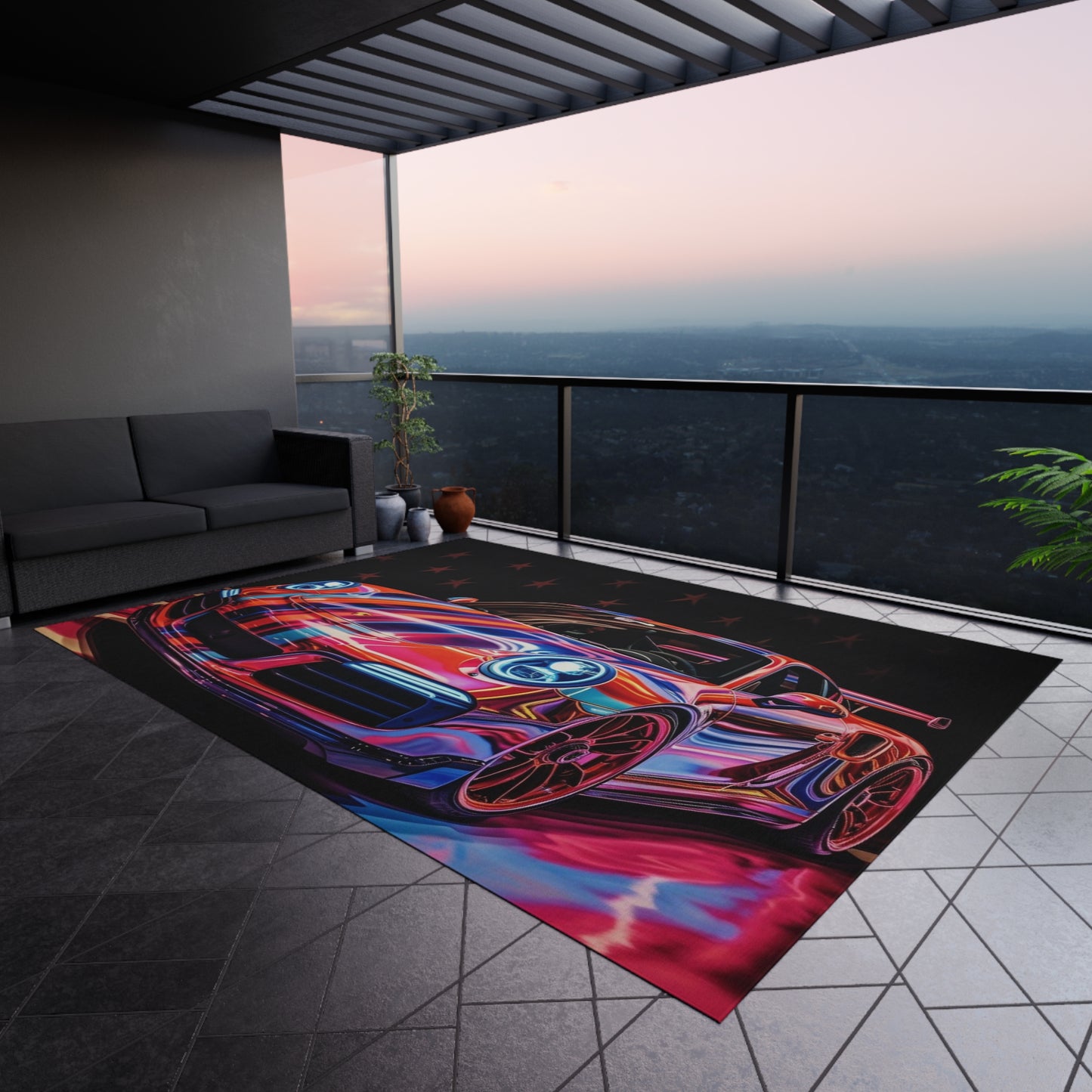 Outdoor Rug American Flag Colored Porsche 4