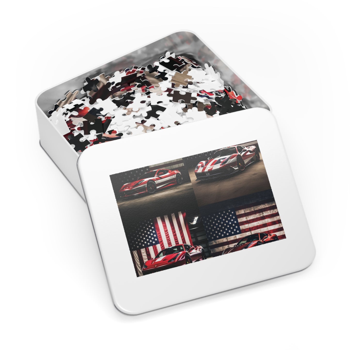 Jigsaw Puzzle (30, 110, 252, 500,1000-Piece) American Flag Background Ferrari 5