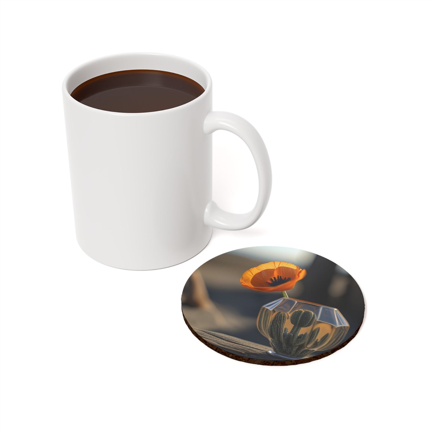 Cork Back Coaster Orange Poppy in a Vase 2