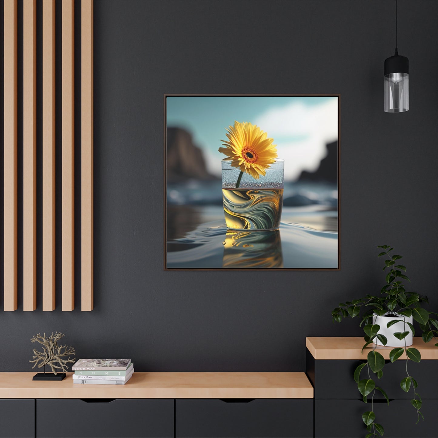 Gallery Canvas Wraps, Square Frame yello Gerbera glass 2