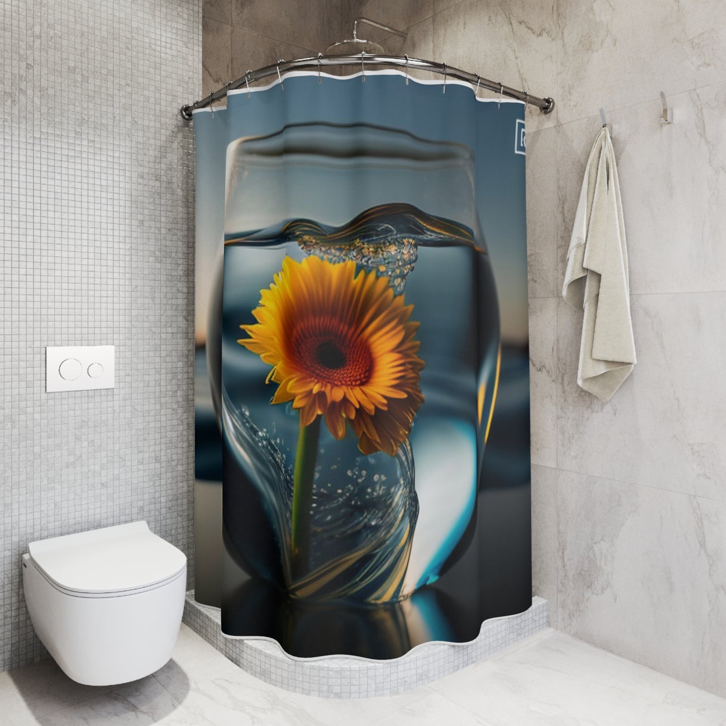 Polyester Shower Curtain yello Gerbera glass 3
