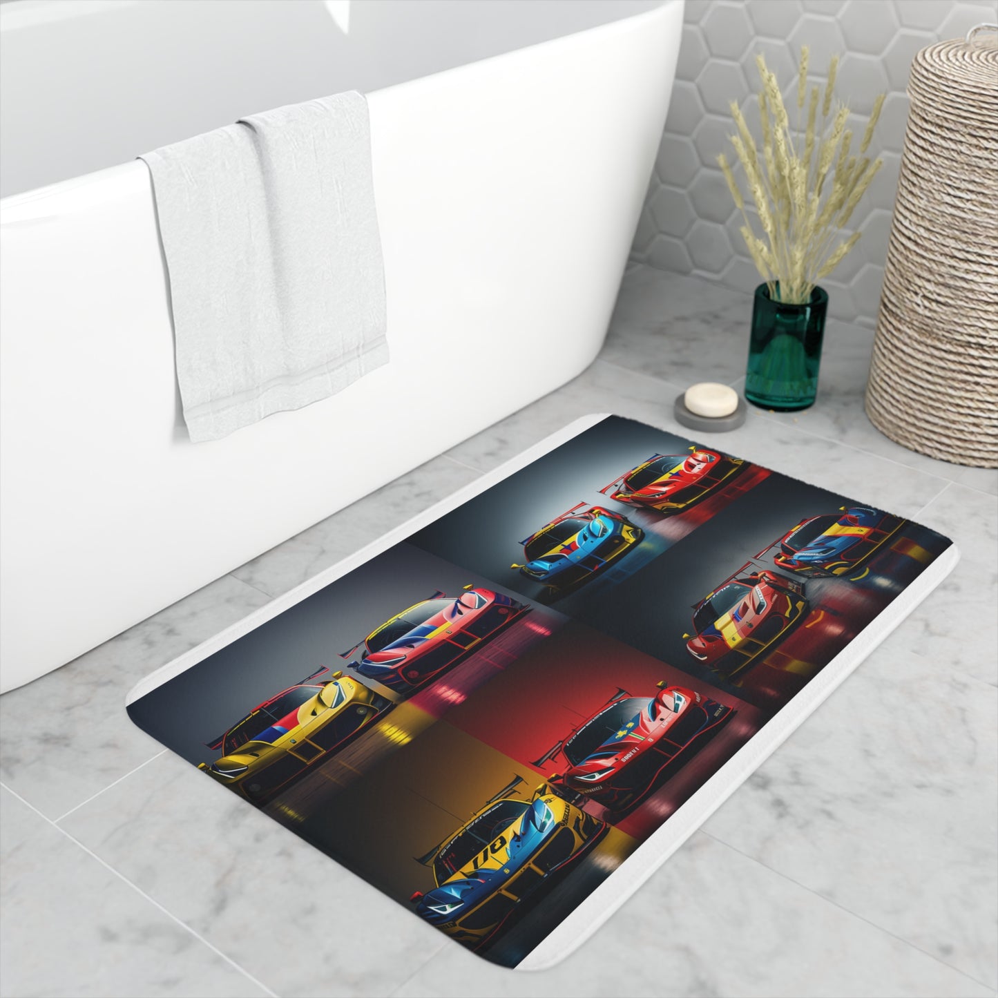 Memory Foam Bath Mat Ferrari Red Blue 5