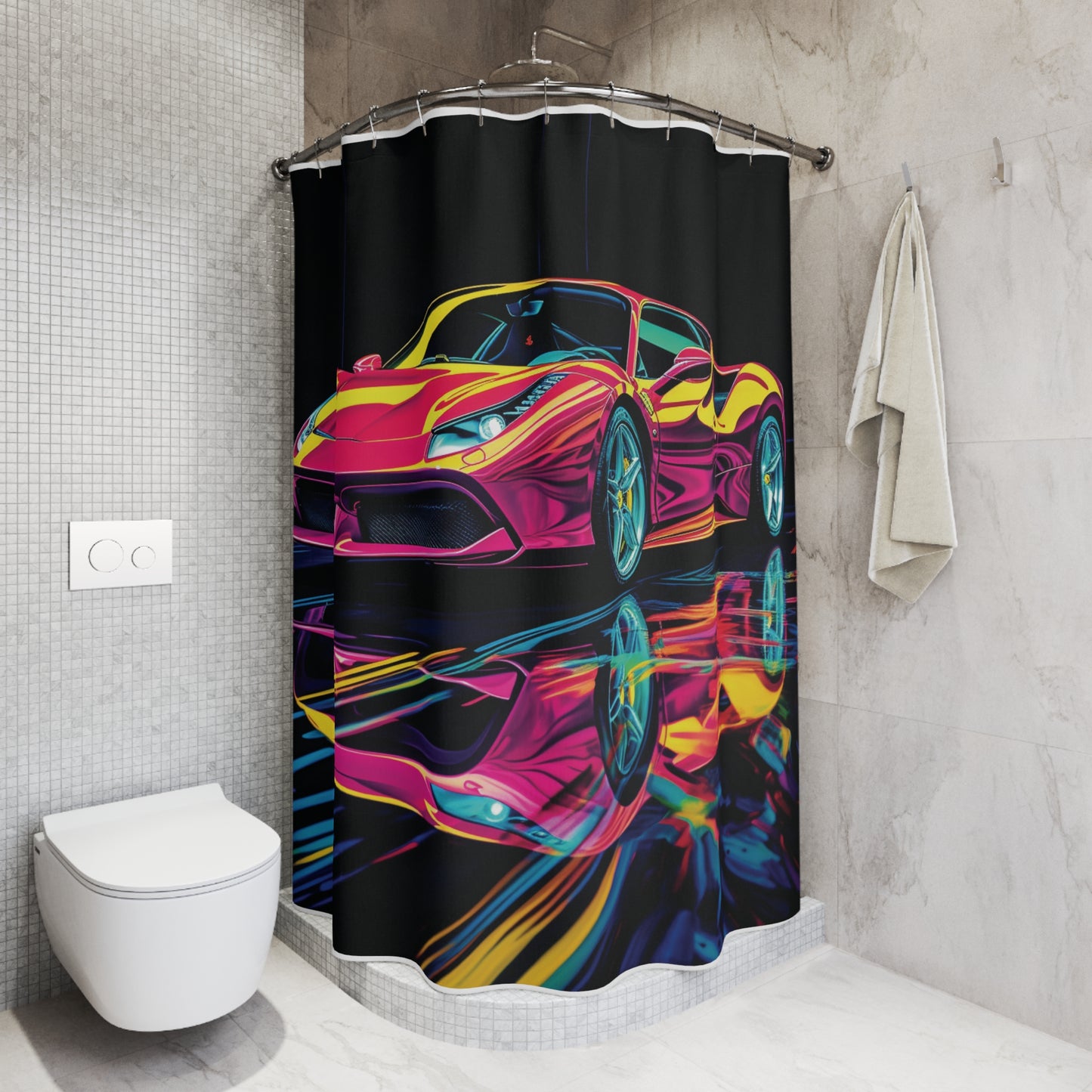 Polyester Shower Curtain Pink Ferrari Macro 1