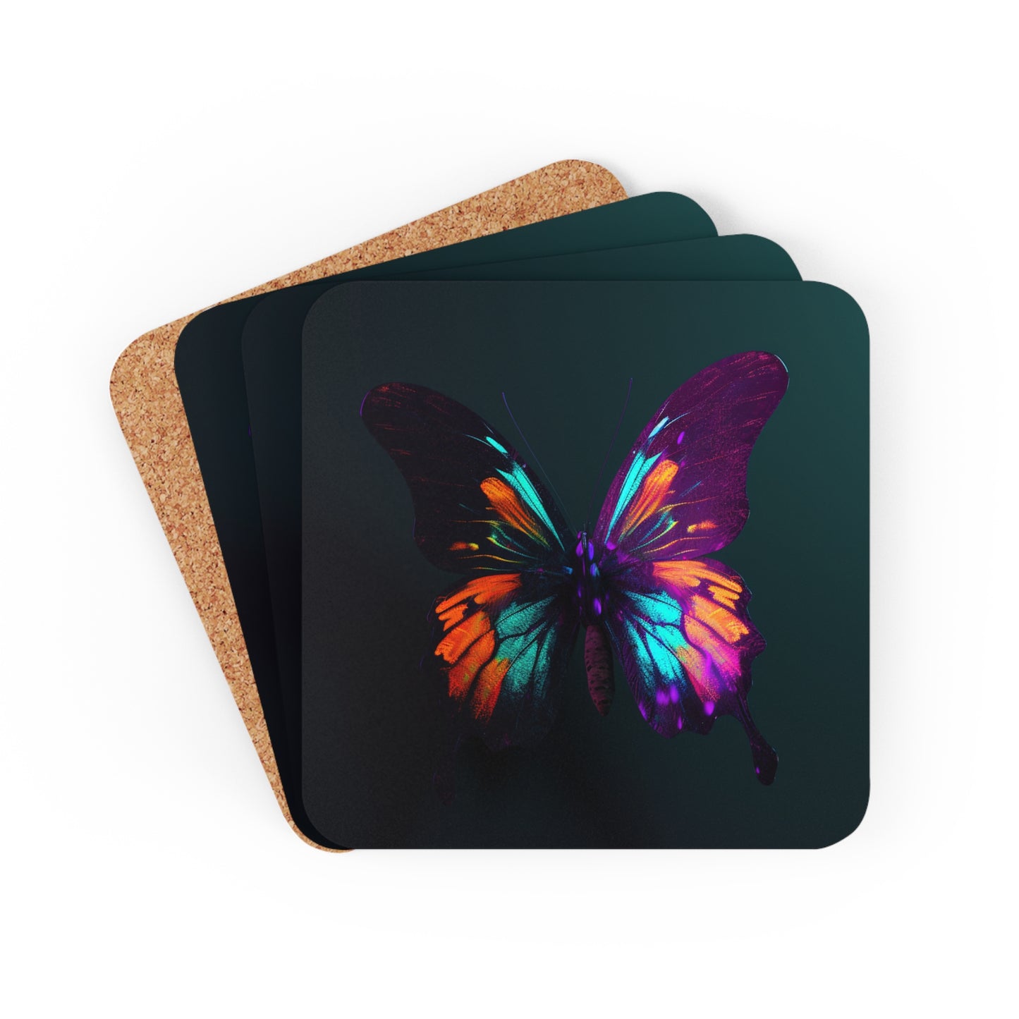 Corkwood Coaster Set Hyper Colorful Butterfly Purple 4