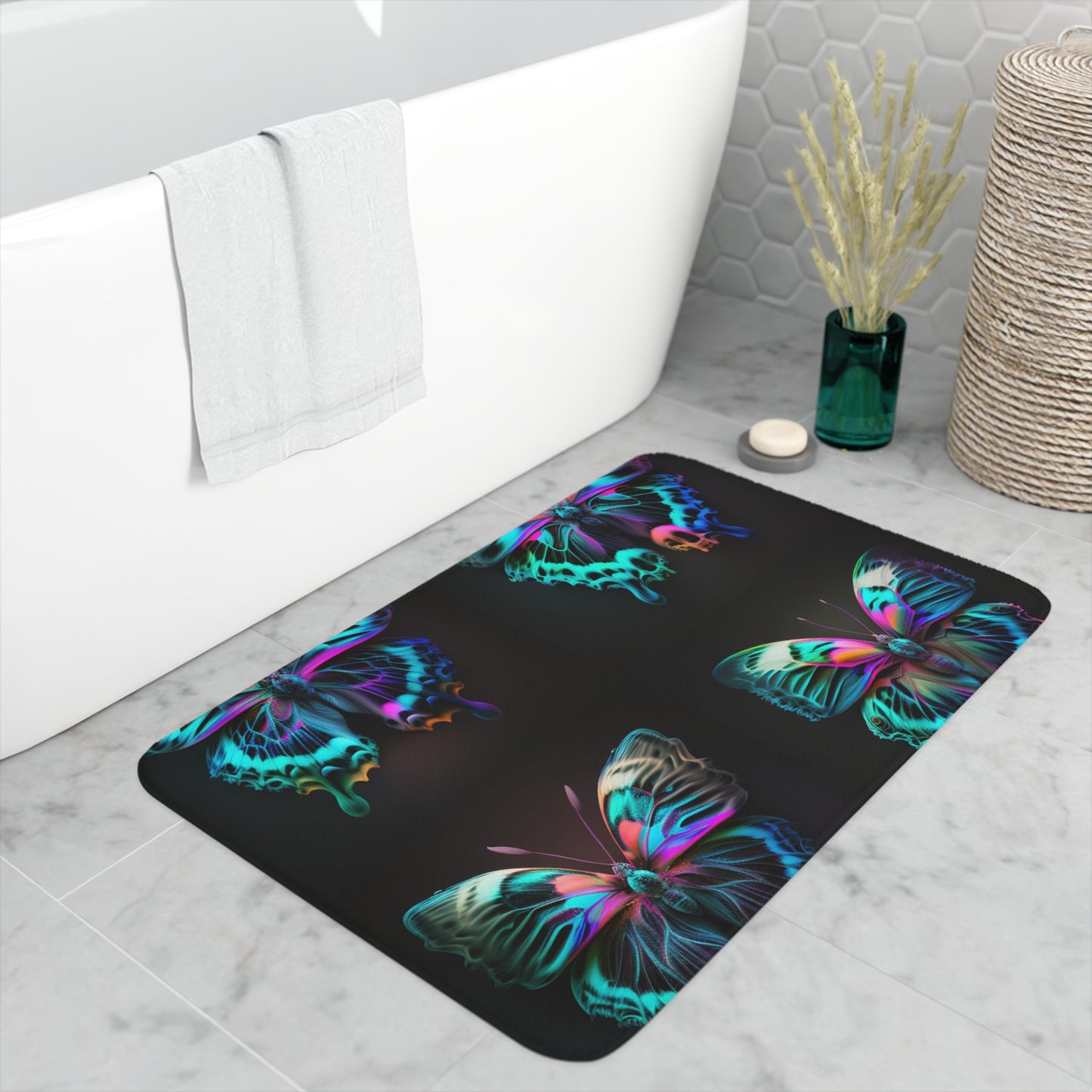 Memory Foam Bath Mat Neon Butterfly Fusion 5
