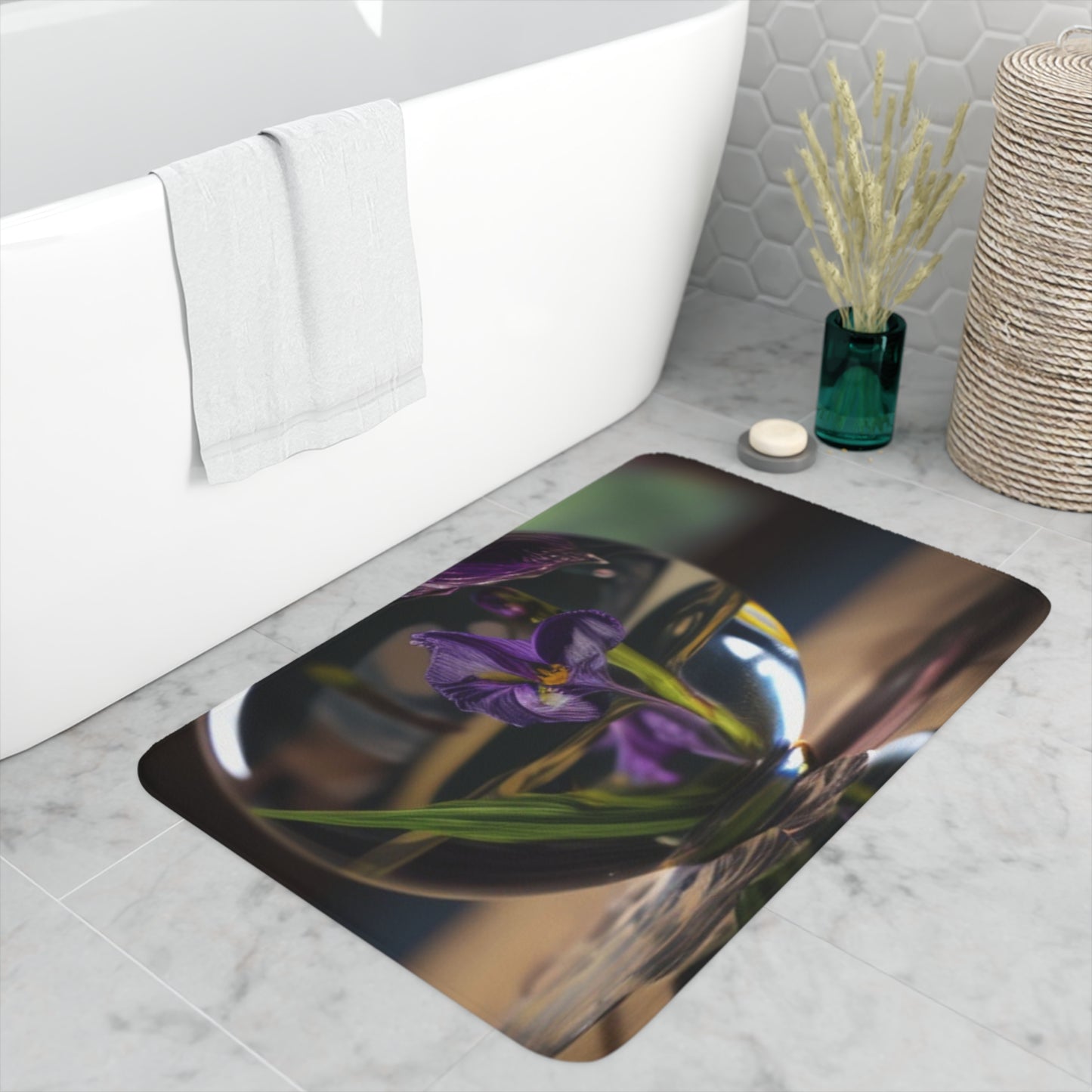 Memory Foam Bath Mat Purple Iris in a vase 1