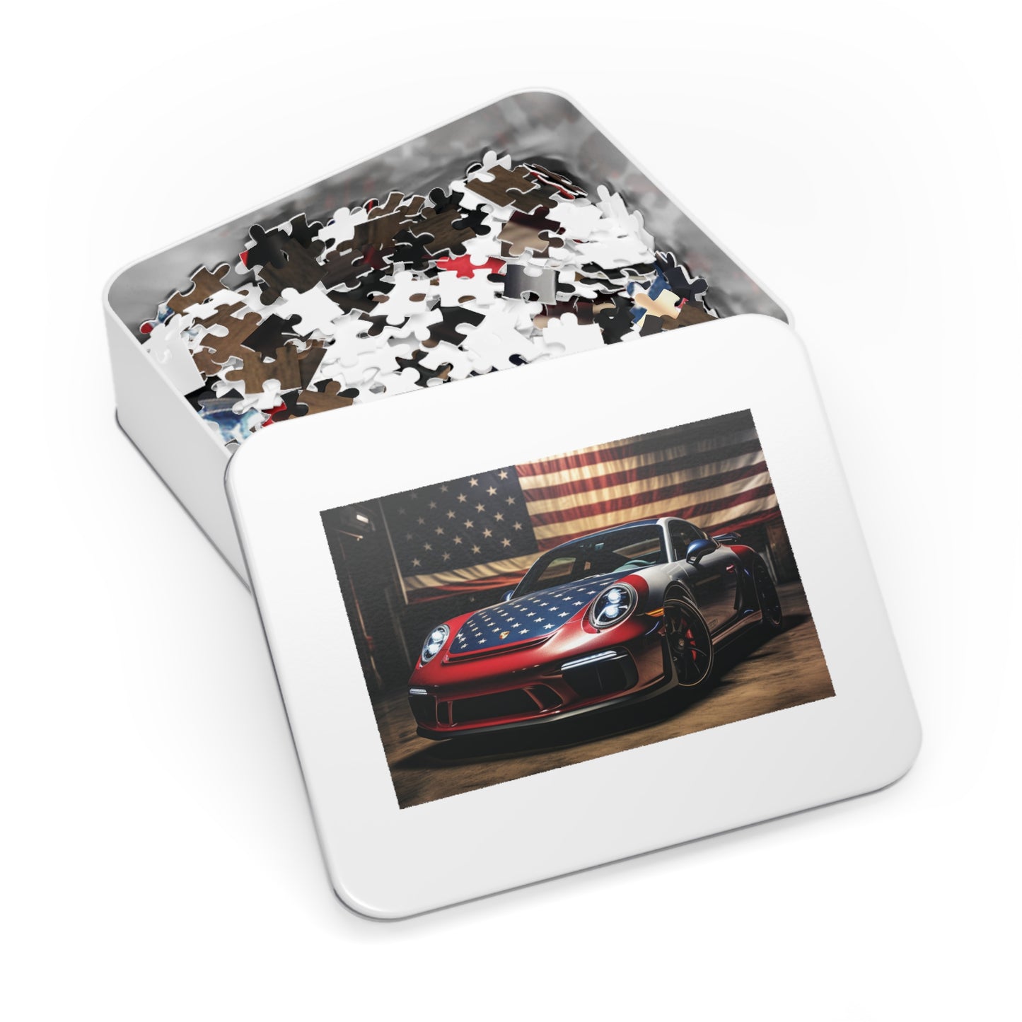 Jigsaw Puzzle (30, 110, 252, 500,1000-Piece) American Flag Background Porsche 1