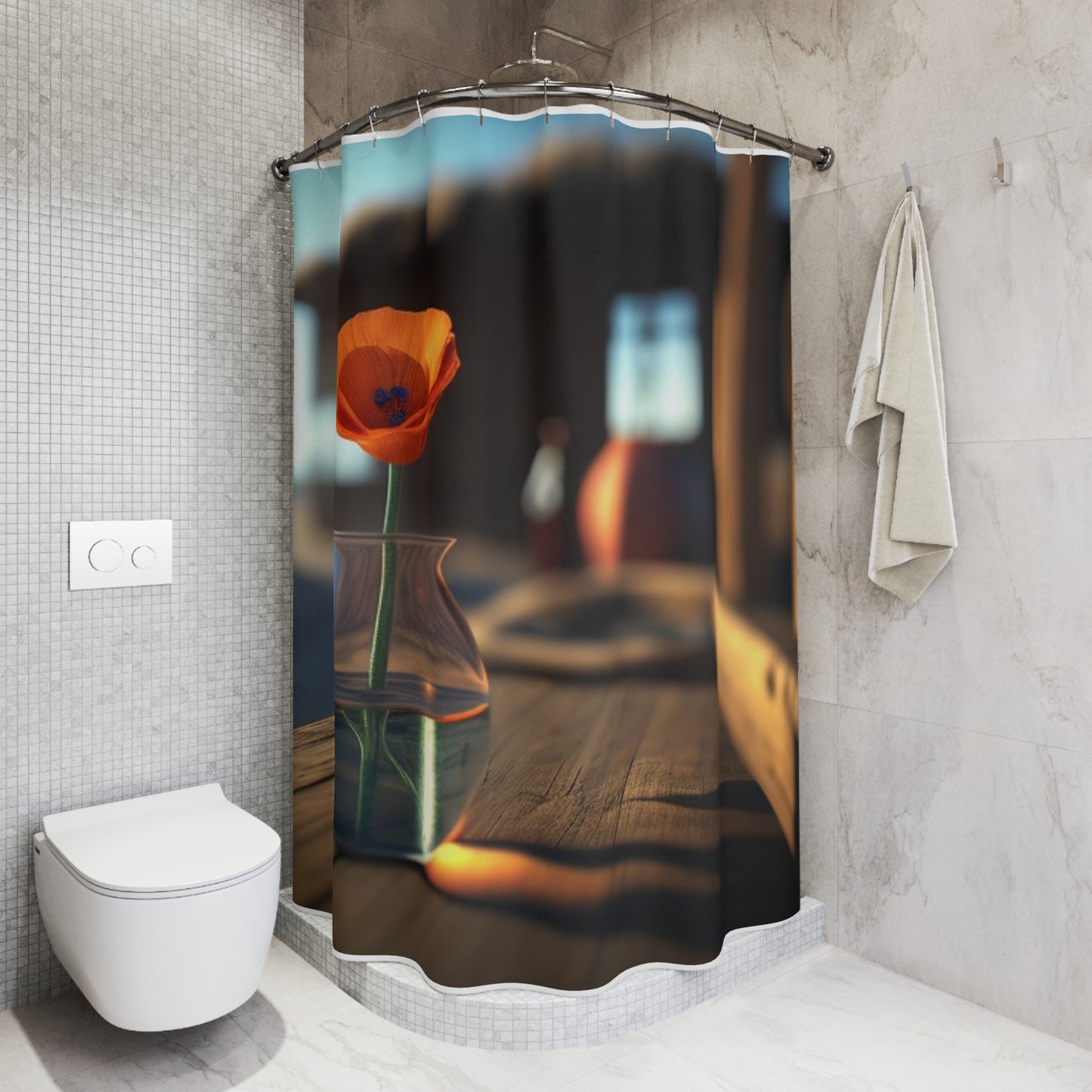 Polyester Shower Curtain Poppy in a Glass Vase 2