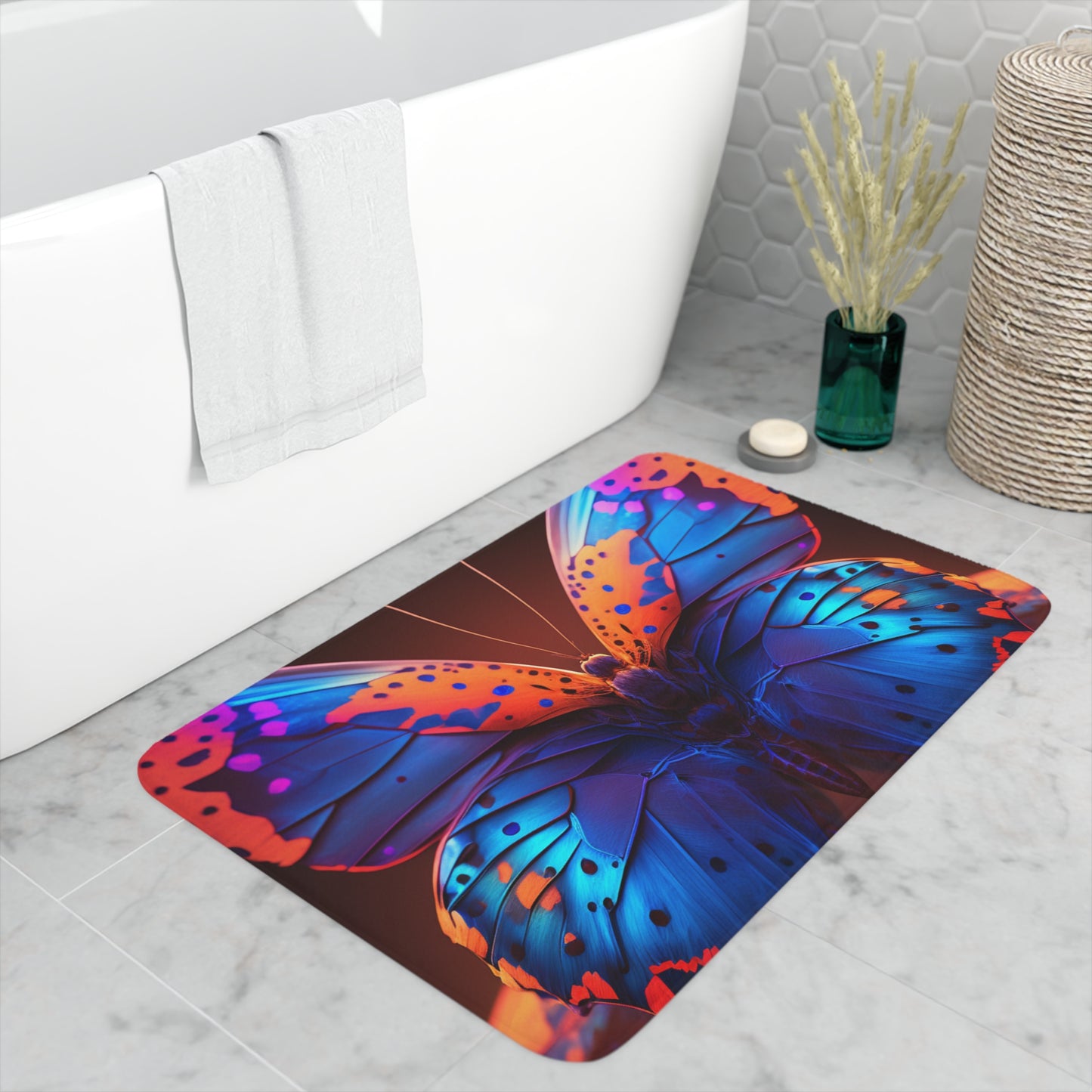 Memory Foam Bath Mat Neon Butterfly Macro 3