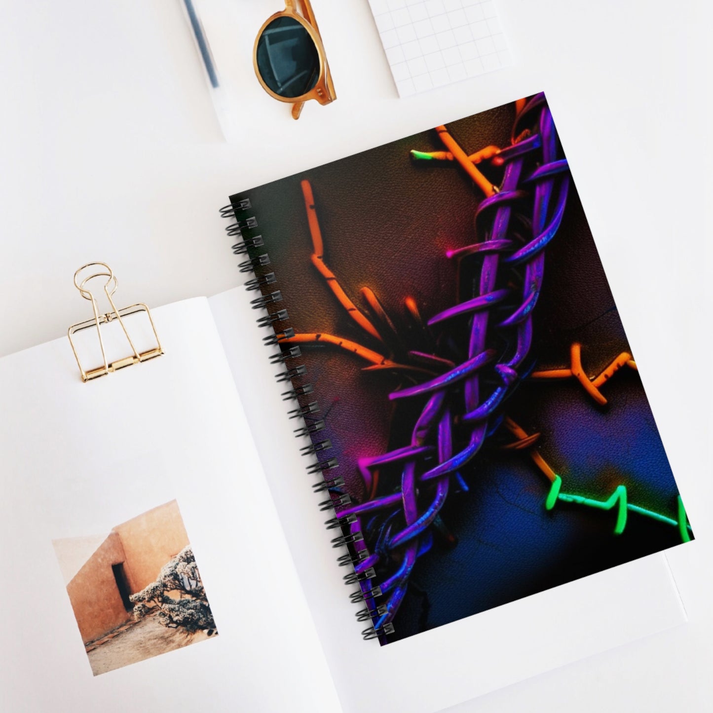 Spiral Notebook - Ruled Line Macro Neon Barbs 2