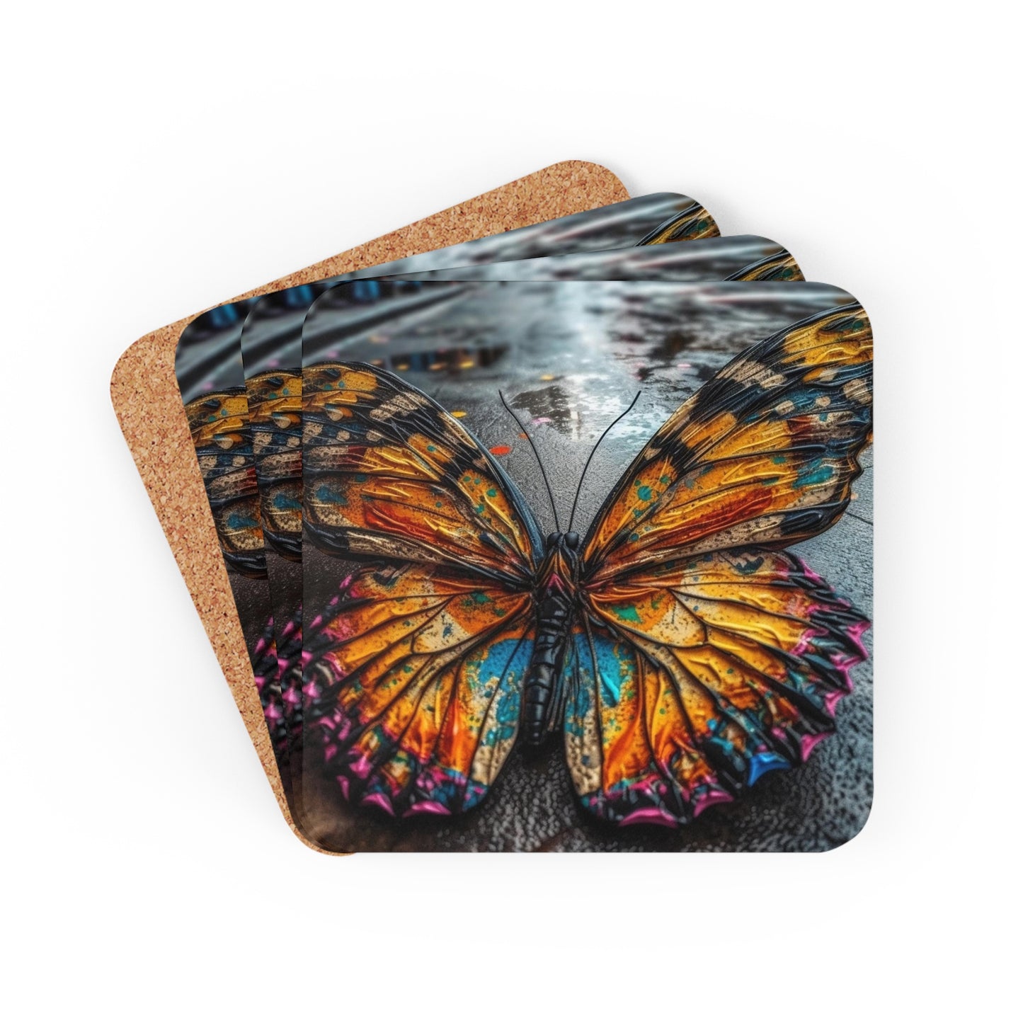 Corkwood Coaster Set Liquid Street Butterfly 1