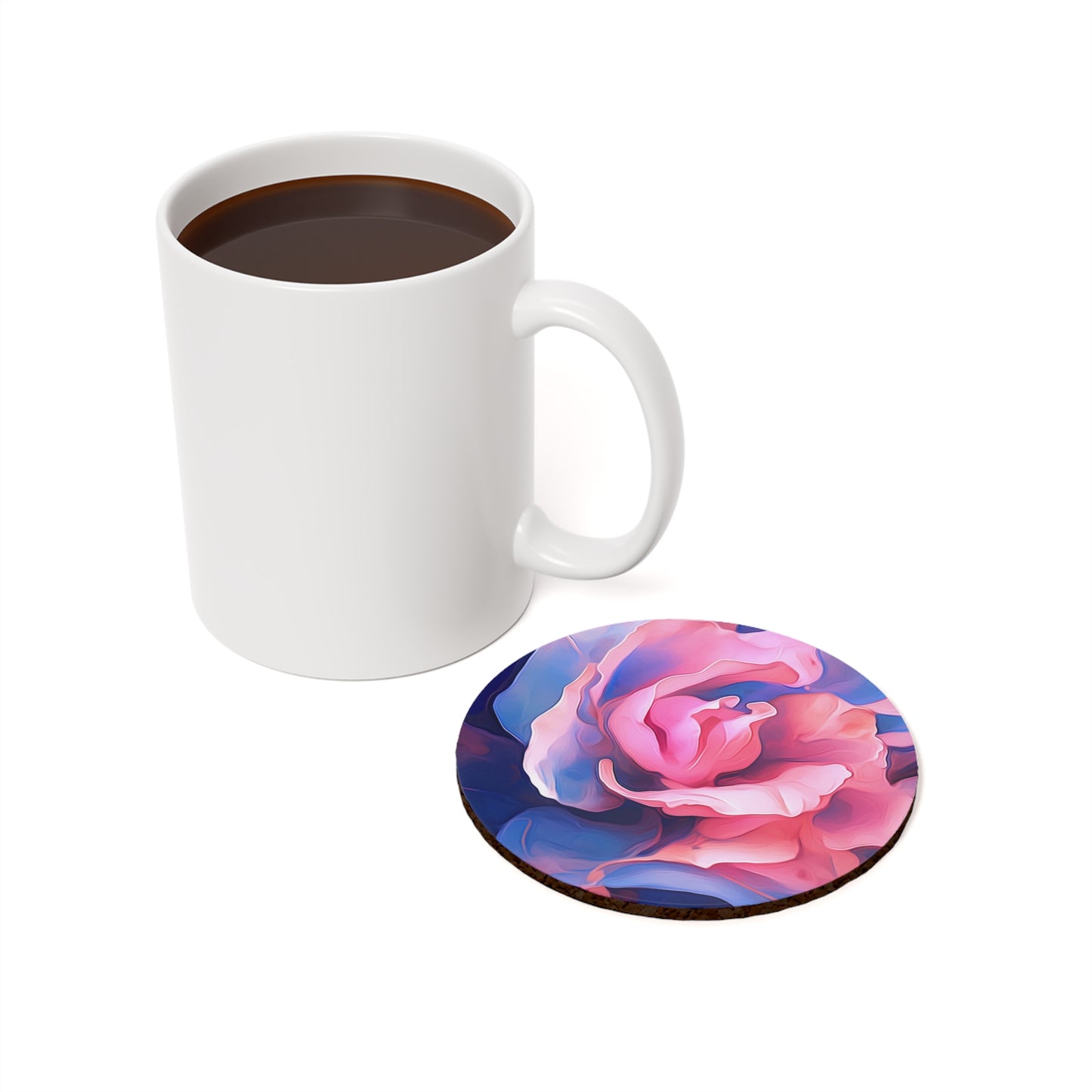 Cork Back Coaster Pink & Blue Tulip Rose 1