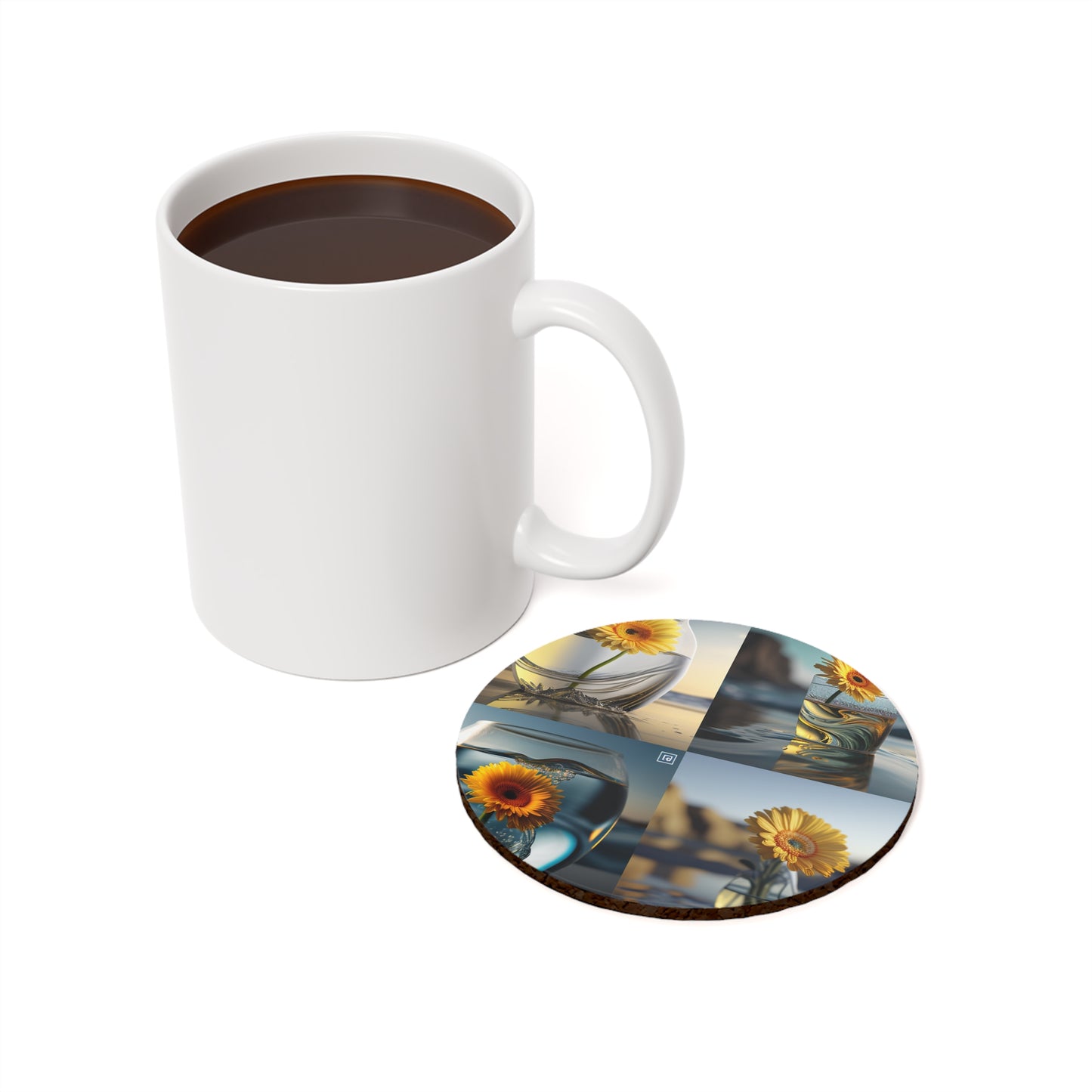 Cork Back Coaster yello Gerbera glass 5