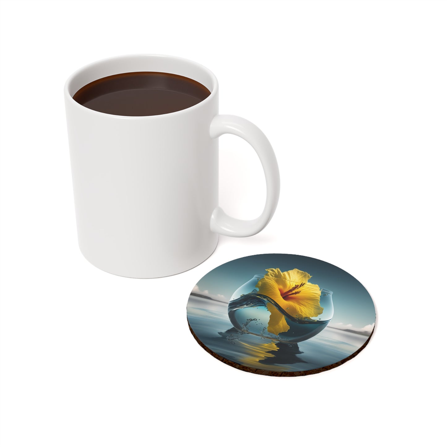 Cork Back Coaster Yellow Hibiscus glass 4