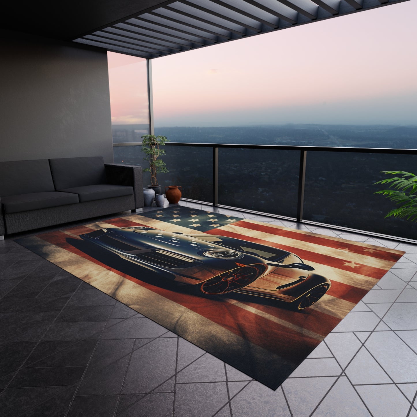 Outdoor Rug Abstract American Flag Background Porsche 3
