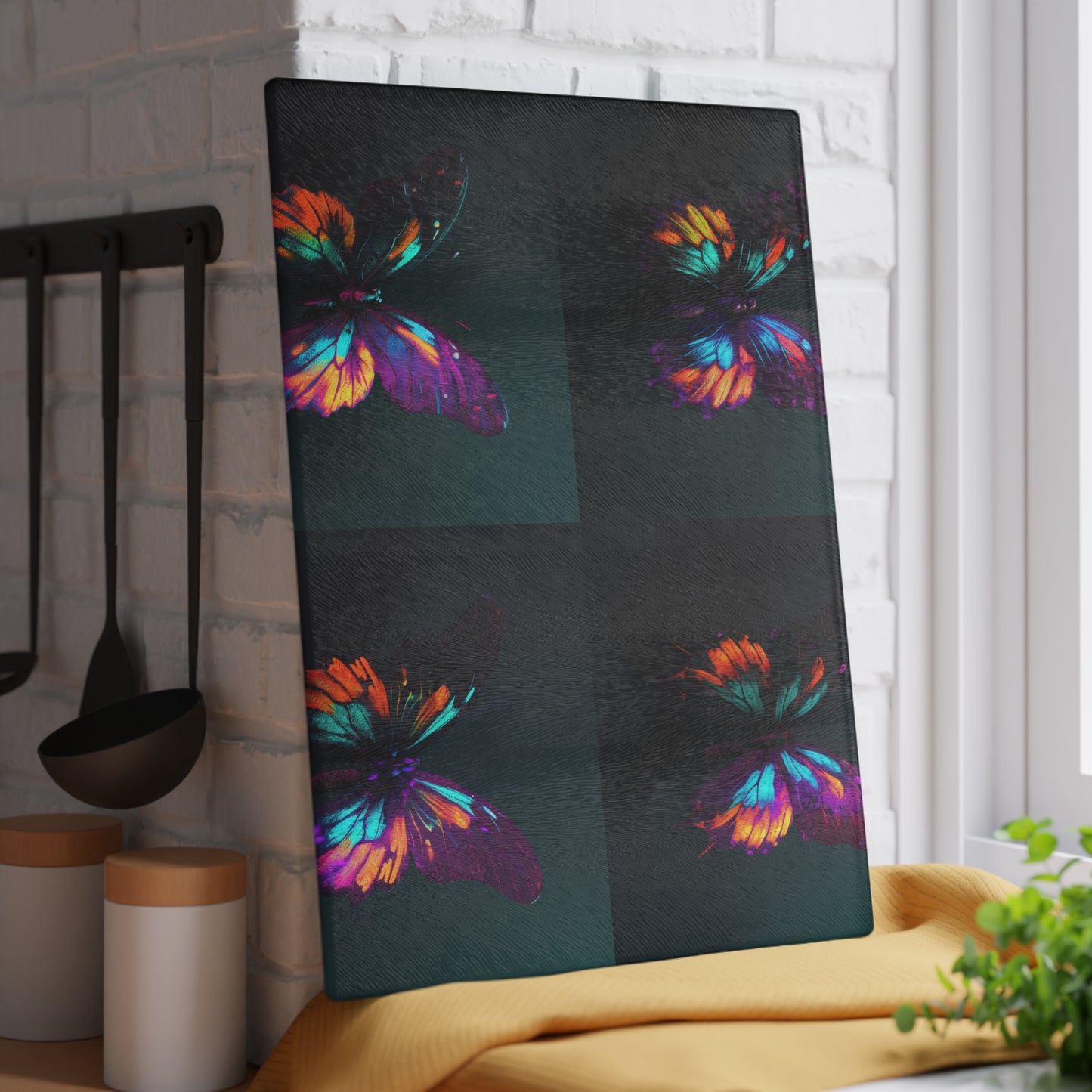 Glass Cutting Board Hyper Colorful Butterfly Purple 5